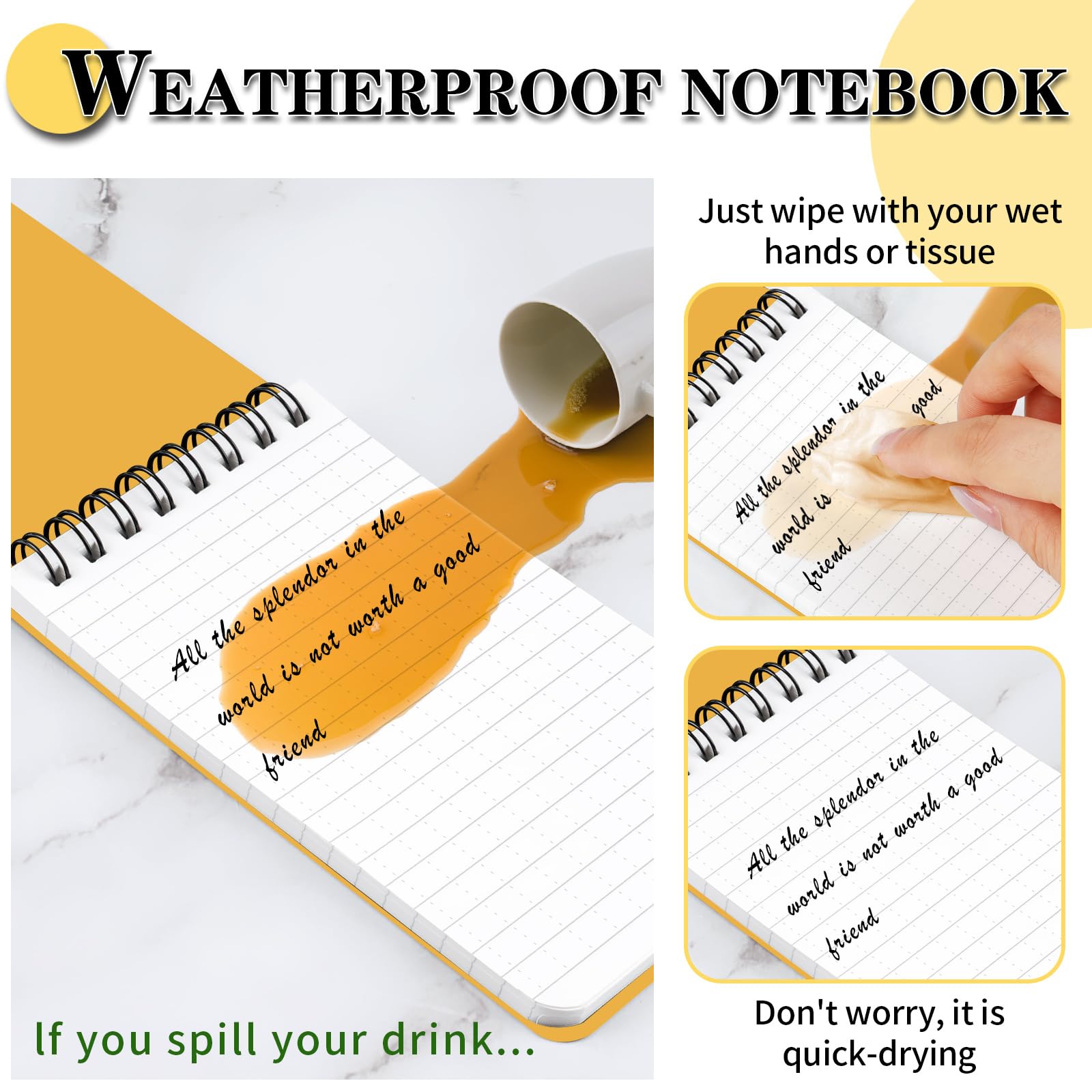 Snapklik.com : Waterproof Notebook, 4 Pack Top-Spiral Pocket Notepad, 3 ...