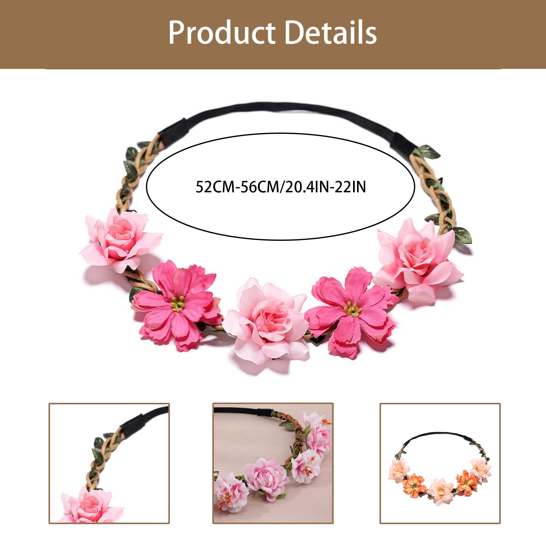 BAIYSFFG 5PCS Multicolour Flower Hair Wreath Floral Headpieces Festival Hair Accessories for Women Girls, Multicolor - Image 3