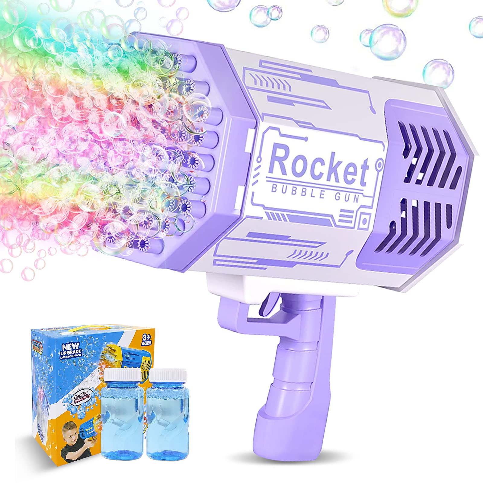 Photo 1 of 69-Hole Bubble Gun with FlashLight/Bubble Solution, Big Rocket Launcher Bubble Machine Bubble Blower Bubble Maker Bazooka Bubble Gun Kids Boys Girls Toy Gifts for Outdoor Indoor Birthday Wedding Party 69 Hole Purple
