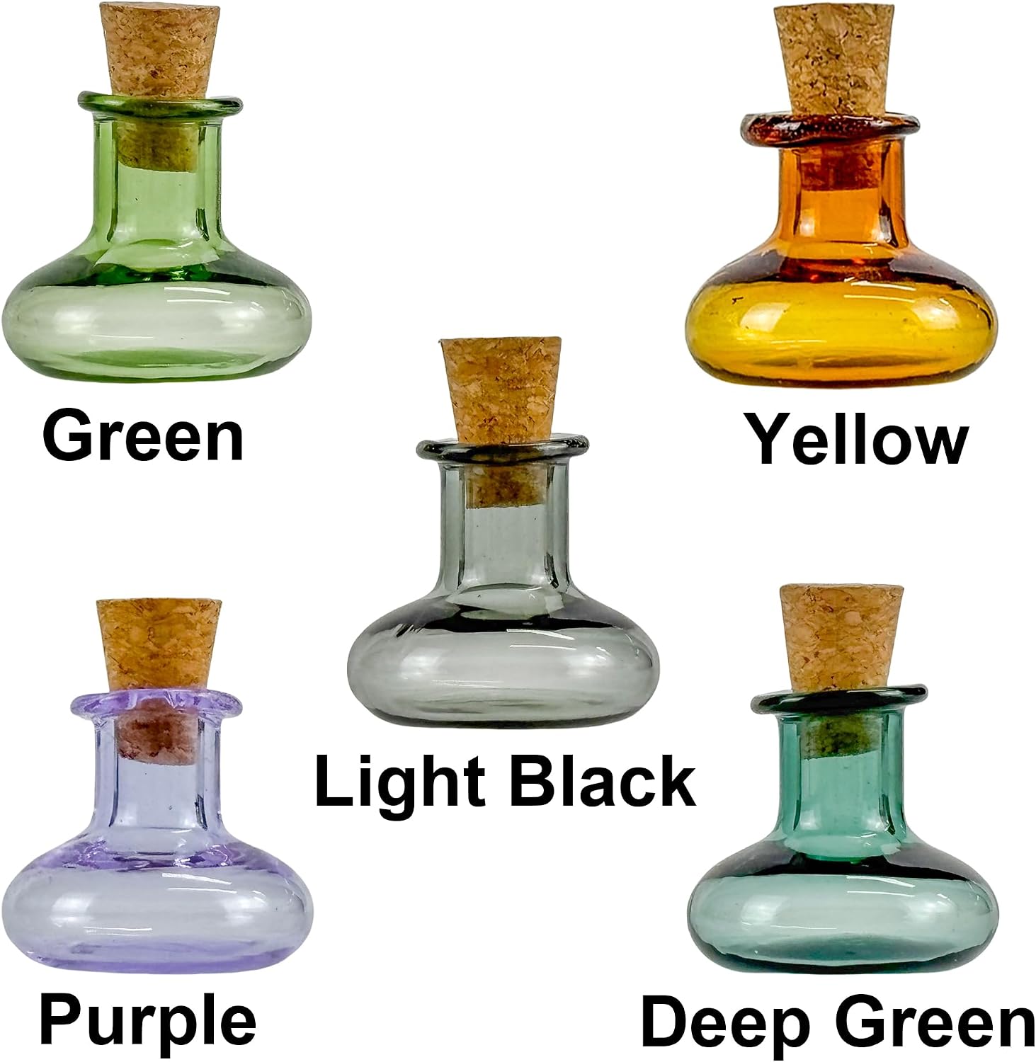 5pcs 2ml Small Glass Bottles Jars with Cork Stoppers, Mini Glass Color Vial With Cork, Mix 5 Colors