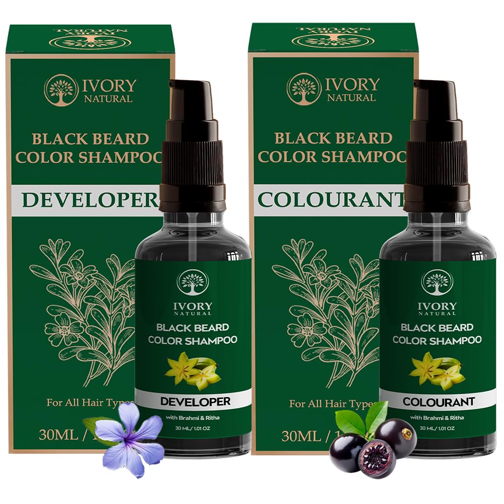 Black Beard Color Shampoo (30ml + 30ml) - For Instant Grey Coverage & Natural Black Beard & Mustache | Ammonia-Free, Plant-Based Beard Dye-image-25
