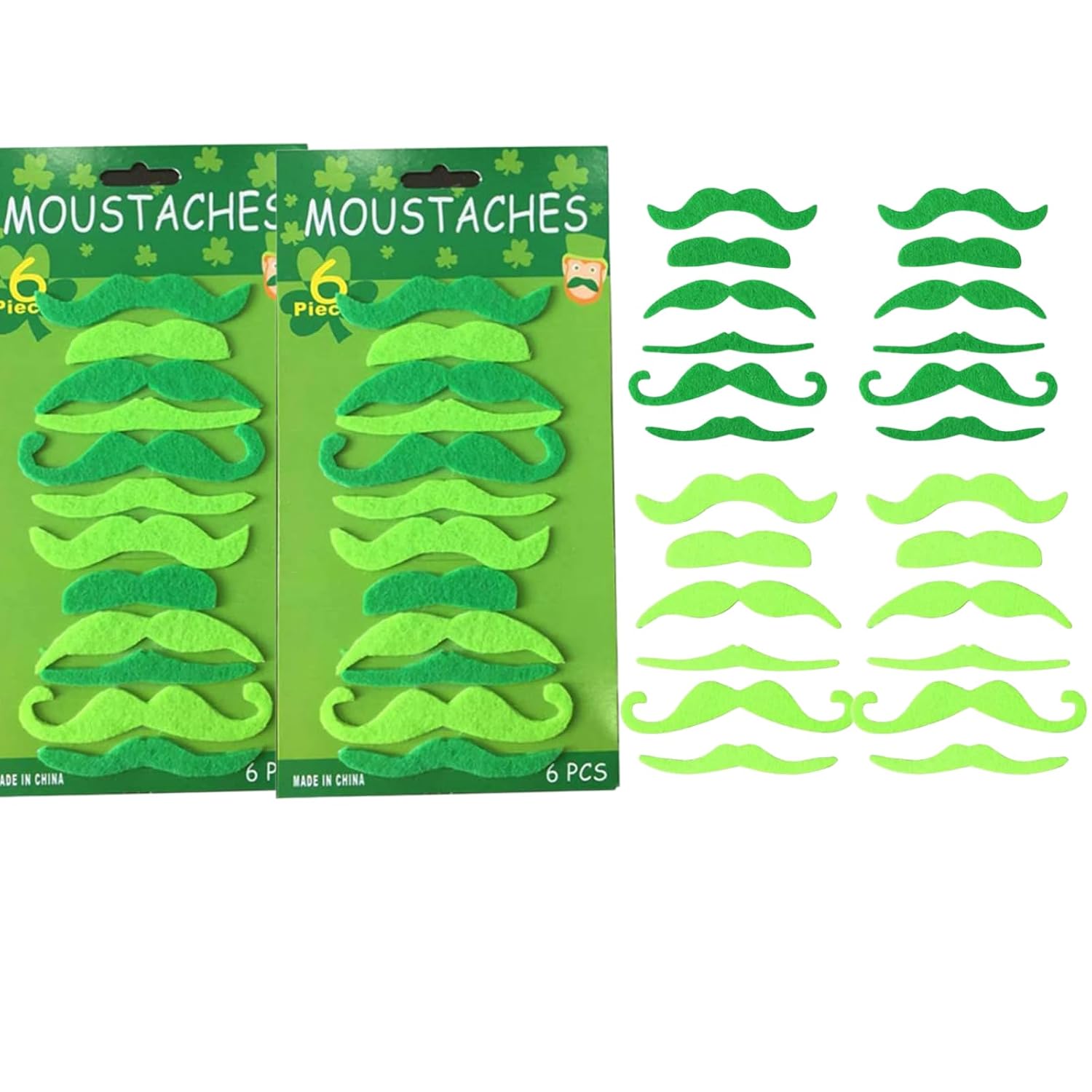 St. Patrick's Day Green Mustache Self Simulation Adhesive Creative Fake Green Mustaches Beard Cosplay Costume Accessory for Irish St Patrick's Day Party,24 Pieces (2 Pack)