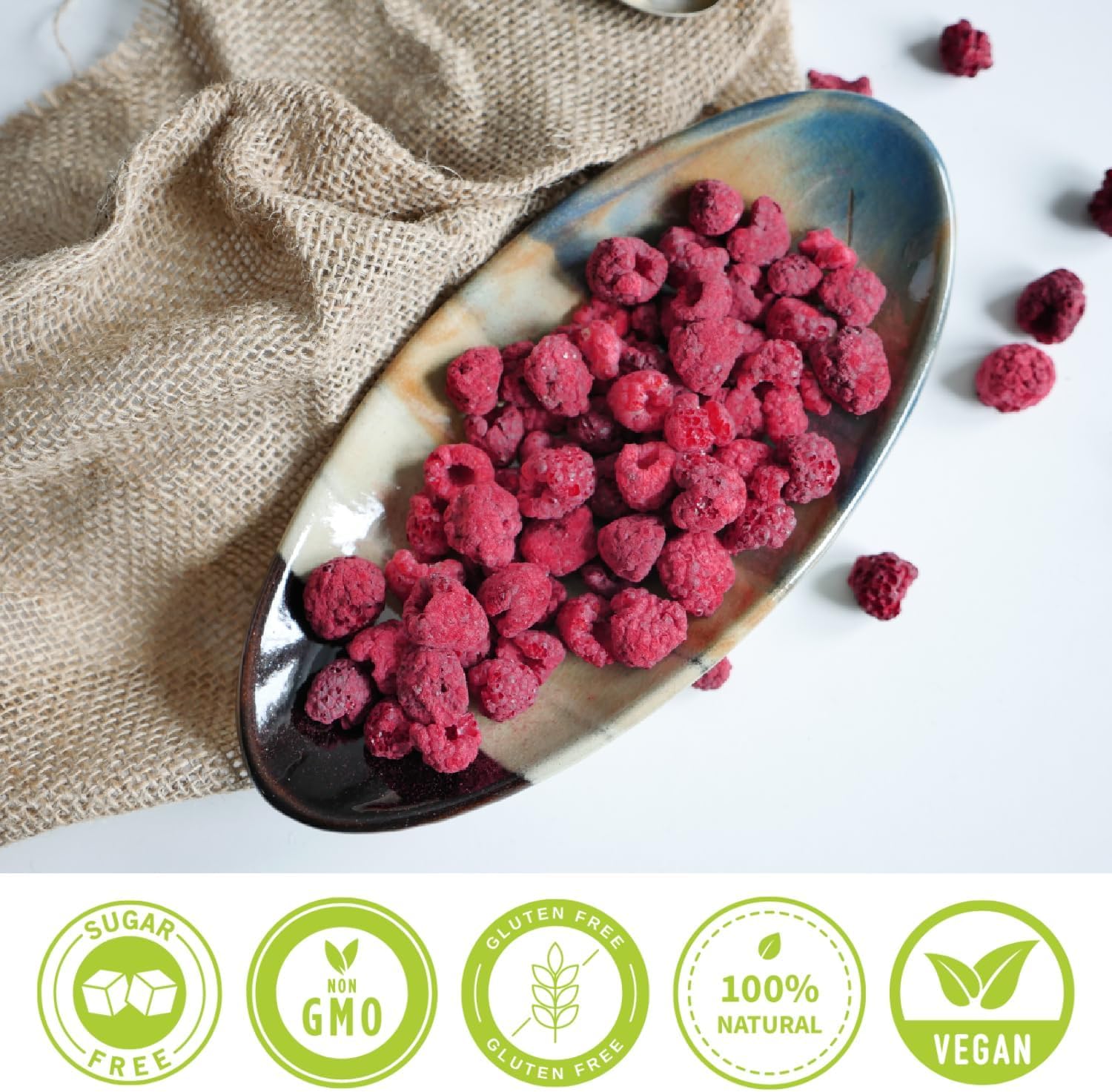 HiFOOD maliny liofilizowane 500 g duże opakowanie całe owoce bez dodatku cukru i bez konserwantów owocowa przekąska