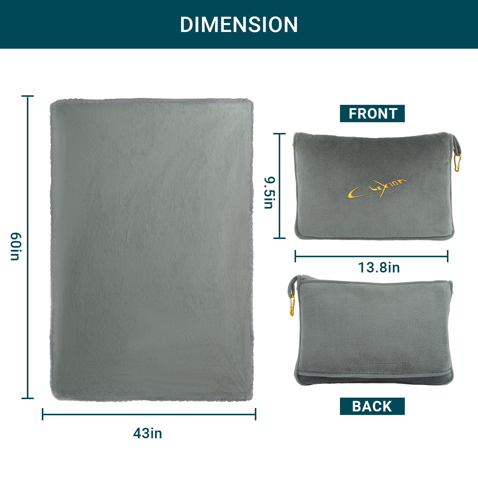 Almohada de viaje suave 3 en 1, manta de avión para viajes largos, esencial con funda de almohada para bolsa, funda de equipaje de mano y clip para mochila (gris)