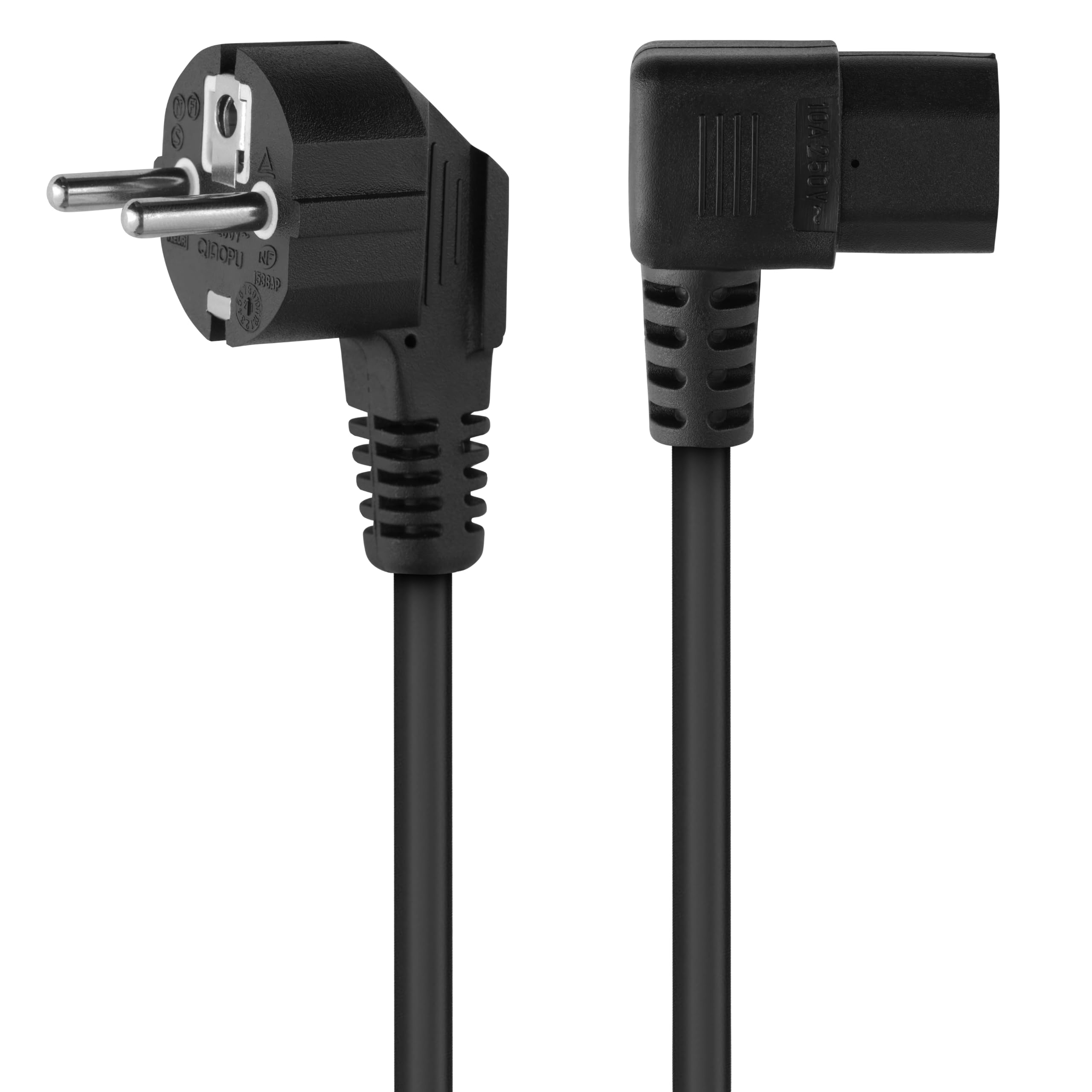 PremiumCord Câble d'Alimentation de 230V 5m, Câble d'Alimentation Avec Contact de Mise à la Terre à Angle Par Papport à la Prise C13, IEC de Fourniture PC à 3 Broches C13, Couleur Noire