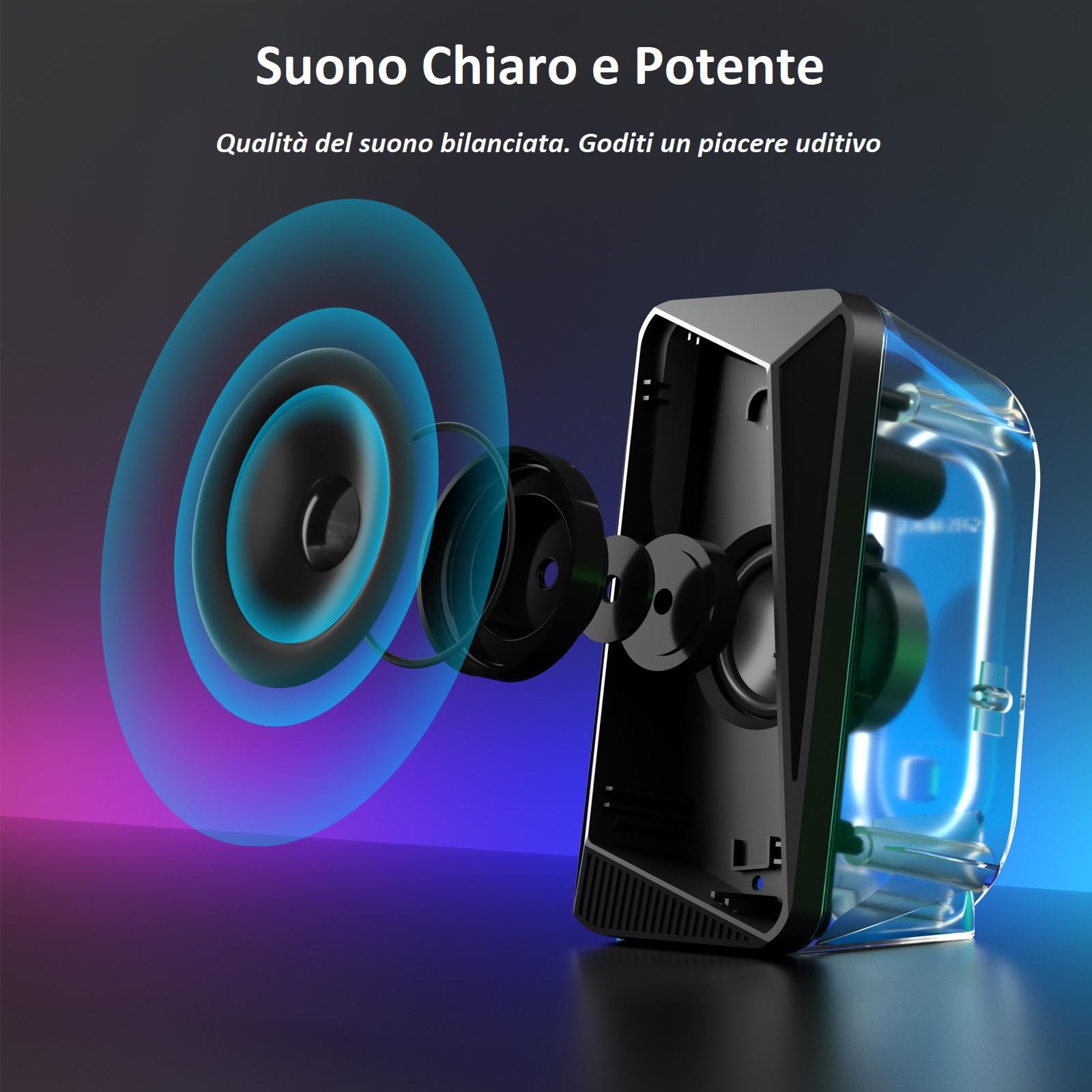 SOULION C30 Casse PC Bluetooth Soundbar Altoparlanti Computer Desktop per Monitor, Laptop, Gaming, Ingresso AUX da 3,5 mm, Alimentazione Tramite USB, Illuminazione LED Colorata, 1 paio | Altoparlante stereo 2.0, ingresso AUX da 3,5 mm, alimentazione USB,