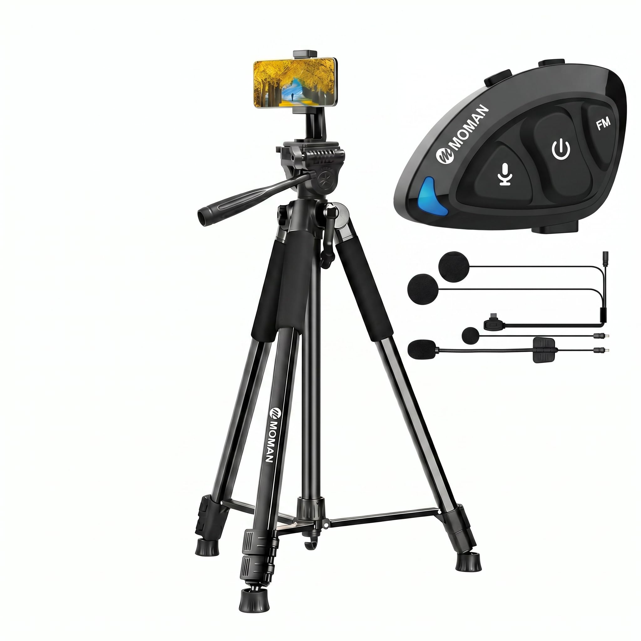 Moman Trépied de Caméra, 180cm Aluminium Compact Léger pour Voyage Charge Maximale 5 KG avec Support de Téléphone pour Appareil Photo Reflex/Caméscope/Smartphone