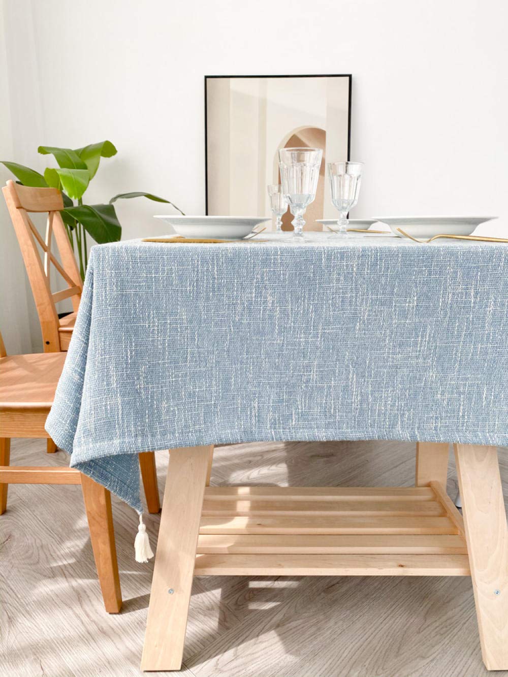 Manteles Mesa Antimanchas Impermeable Algodón y Lino Transpirable Nórdico Moderno para Cocina Comedor Light Blue 120 × 160cm