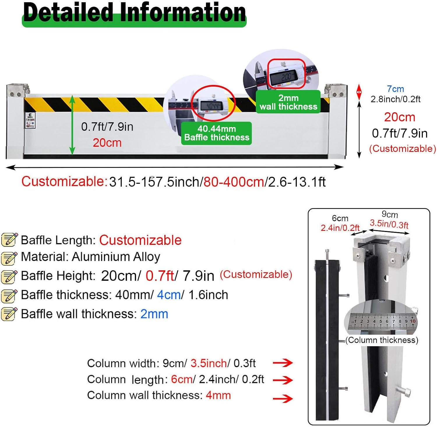Basement Flood Protection Barrier with Accessories, Reusable & Detachable Temporary Dams for Houses, Commercial Aluminum Anti-Flood Wall for Entrances(275x20cm/9x0.7ft/108.3x7.9in)