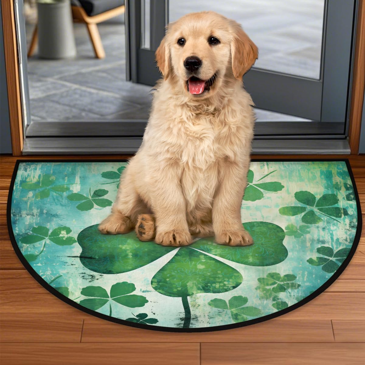 St. Patrick's Day Shamrock Half Round Door Mat Non-Slip Welcome Entryway Soft Area Rug Absorbent Bathroom Rugs Wear Resistant Indoor Kitchen Mats 24 x 36 in for Home Deck Patio Garage