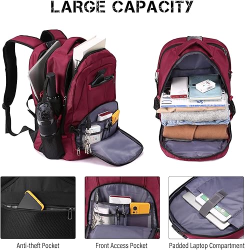 Miniatura 3 de Mochila grande de viaje y para laptop, es impermeable, antirrobo, con cerradura y puerto de carga USB, para negocios, hombres, mujeres, escuela,