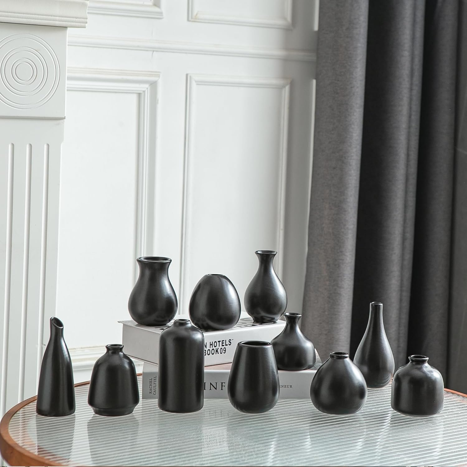 JOJUNO Black Bud Vases, Small Ceramic Vase Set of 11, Mini Pottery Vases for Flowers, Decorative Pieces for Home Modern Decor, Boho Decor, Chic Accents for Living Room Dining Table Shelves - Image 6