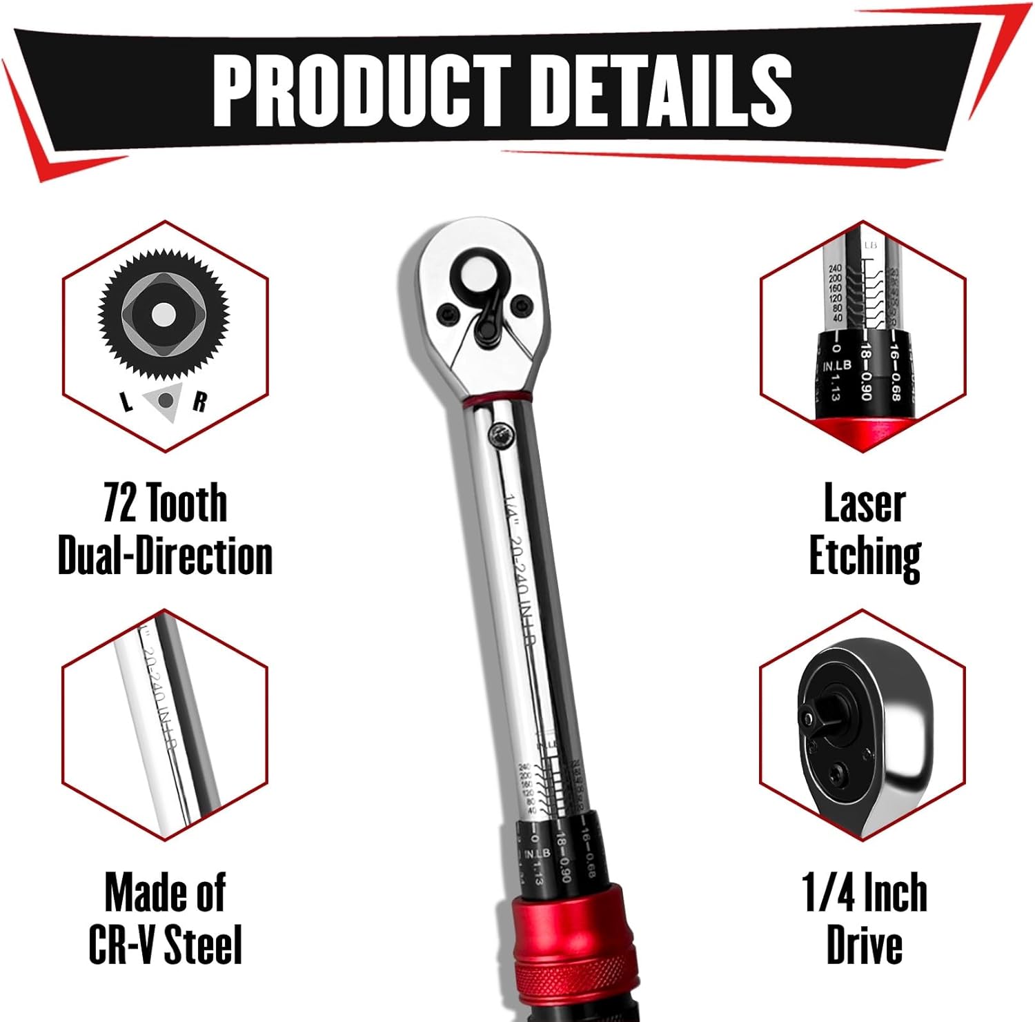YIYITOOLS 27Pcs 1/4 Inch Drive Click Torque Wrench Set, Bike Maintenance Kit with Bit Sockets, Adapter, Universal Joint & Extension Bar, 2.3-27.1NM (20-240IN.LB) ±3% Precision