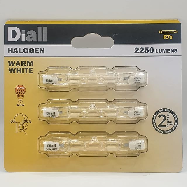 Pack of 3 Diall Warm White Linear Halogen R7S Bulb 120Watt 78mm x 8.8mm 2250 Lumen 2000Hours