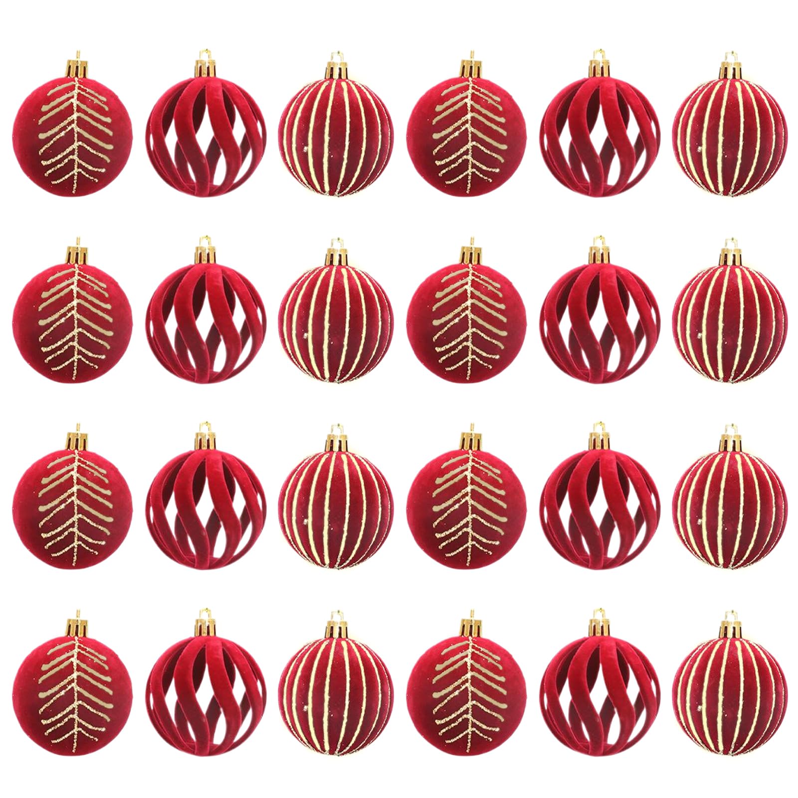 Boules de Noël en velours rouge coffret de 24 suspensions à offrir pour les fêtes