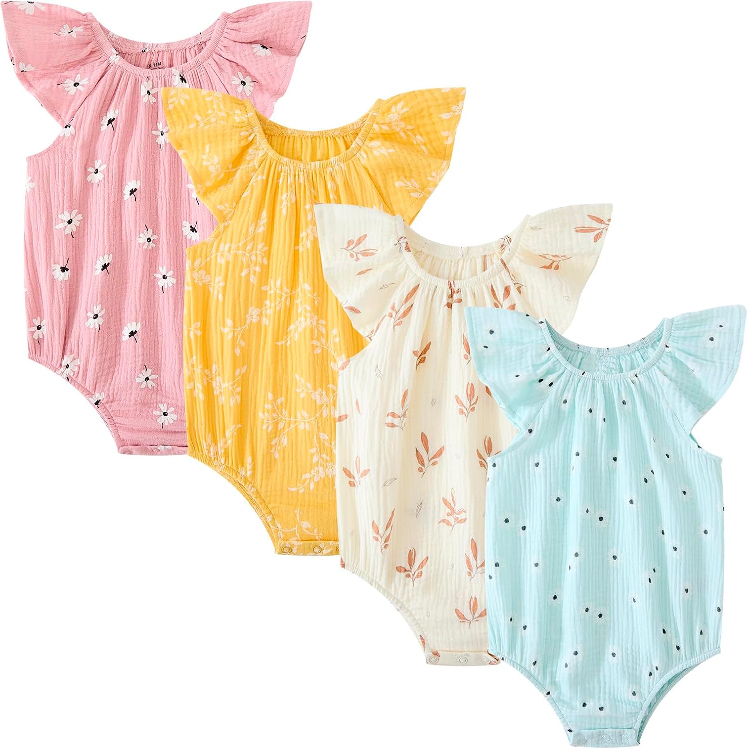 Newborn Baby Girl Sleeveless Rompers Ruffle Bodysuits Infant Outfits 4 Pack