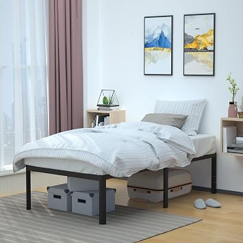 Amazon Basics Sturdy Heavy-Duty Non-Slip Platform Bed Frame, Steel Slat Support, Noise Free, Easy Assembly, 18 Inch Storage Height, Twin Size, Black