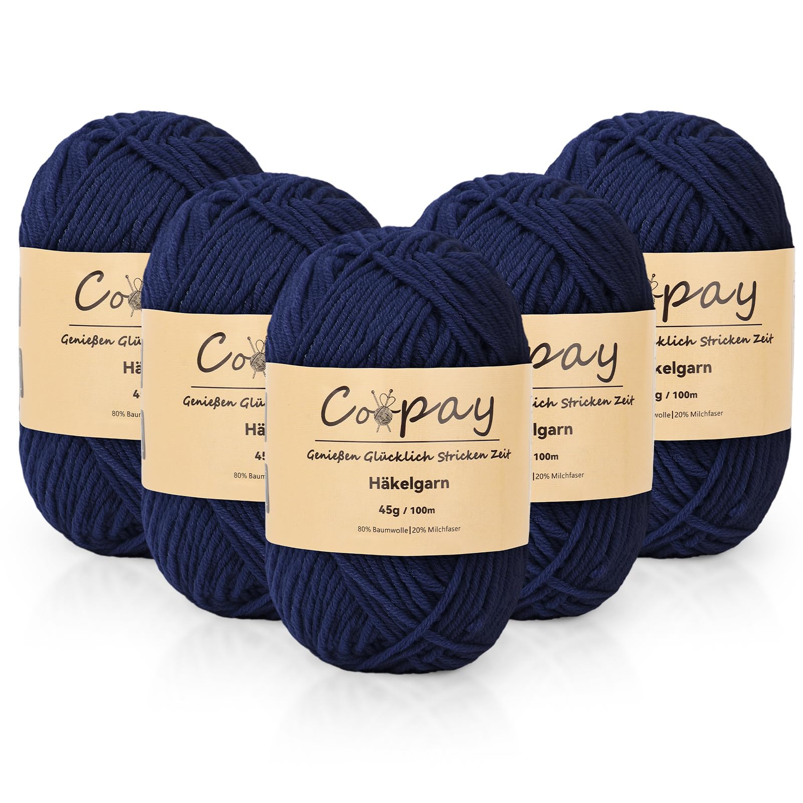 Coopay Wolle zum Häkeln, 225g (5x45g) Weiches Häkelgarn, 5 Faiding Wolle zum Stricken, Babywolle zum Häkeln für Anfänger, Super Weich Häkelgarn Babywolle für Häkel- und Strickprojekt - Marineblau