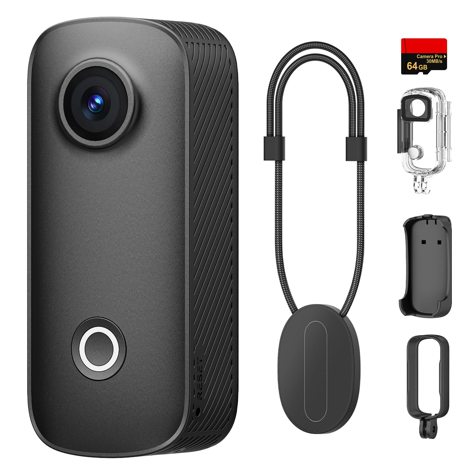 SJCAM C100 Pro 4K Bodycam, Mini Action Cam, 64GB, 148Min, 32g leicht | 120° POV Vlog Kamera, 30m Wasserdicht mit Gehäuse, WiFi,für Helmkamera Vlogging Sport