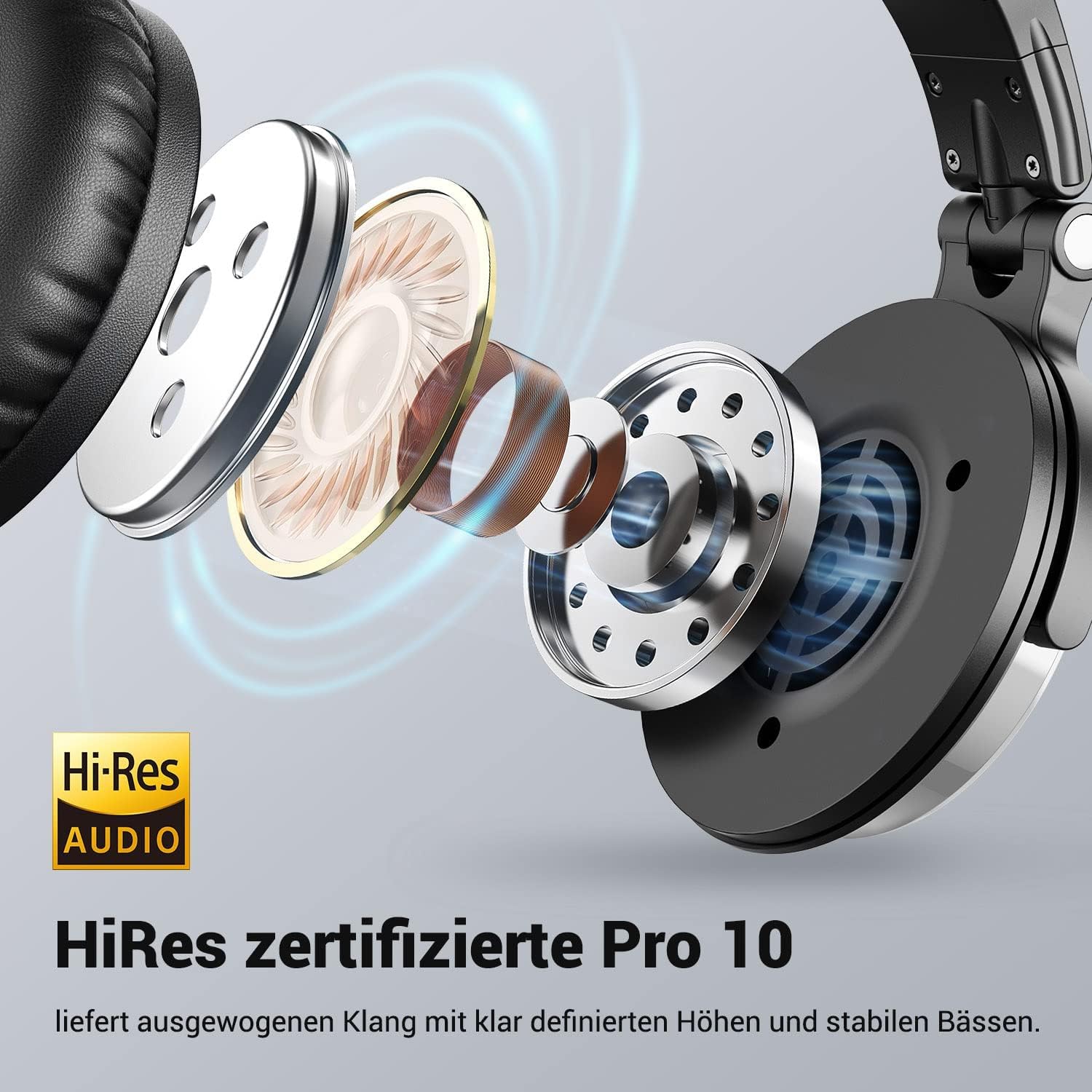 OneOdio Kopfhörer, kabelgebunden, DJ, Piano, Gitarre mit Mikrofon, Hi-Res Audio, extra Bass, leicht, Komfort, faltbar, Kopfhörer mit Share-Port, 2 Kabel – Headset für PC Studio Monitor AMP Pro-10