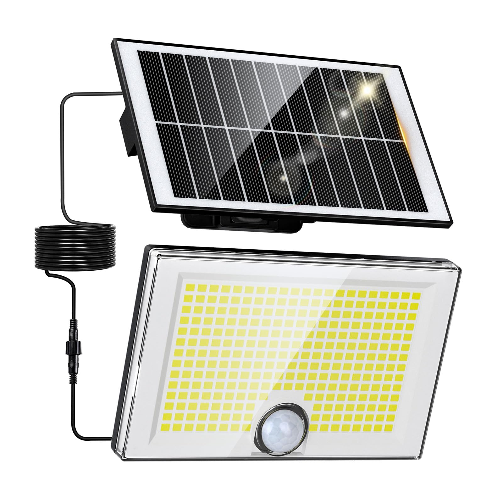 Wudyfei Solar Security Lights Outdoor, 204 LED Solar Wall Lights with Motion Sensor, 3 Modes Bright IP65 Waterproof Pir Flood Light for Garden Yard Shed Garage Door