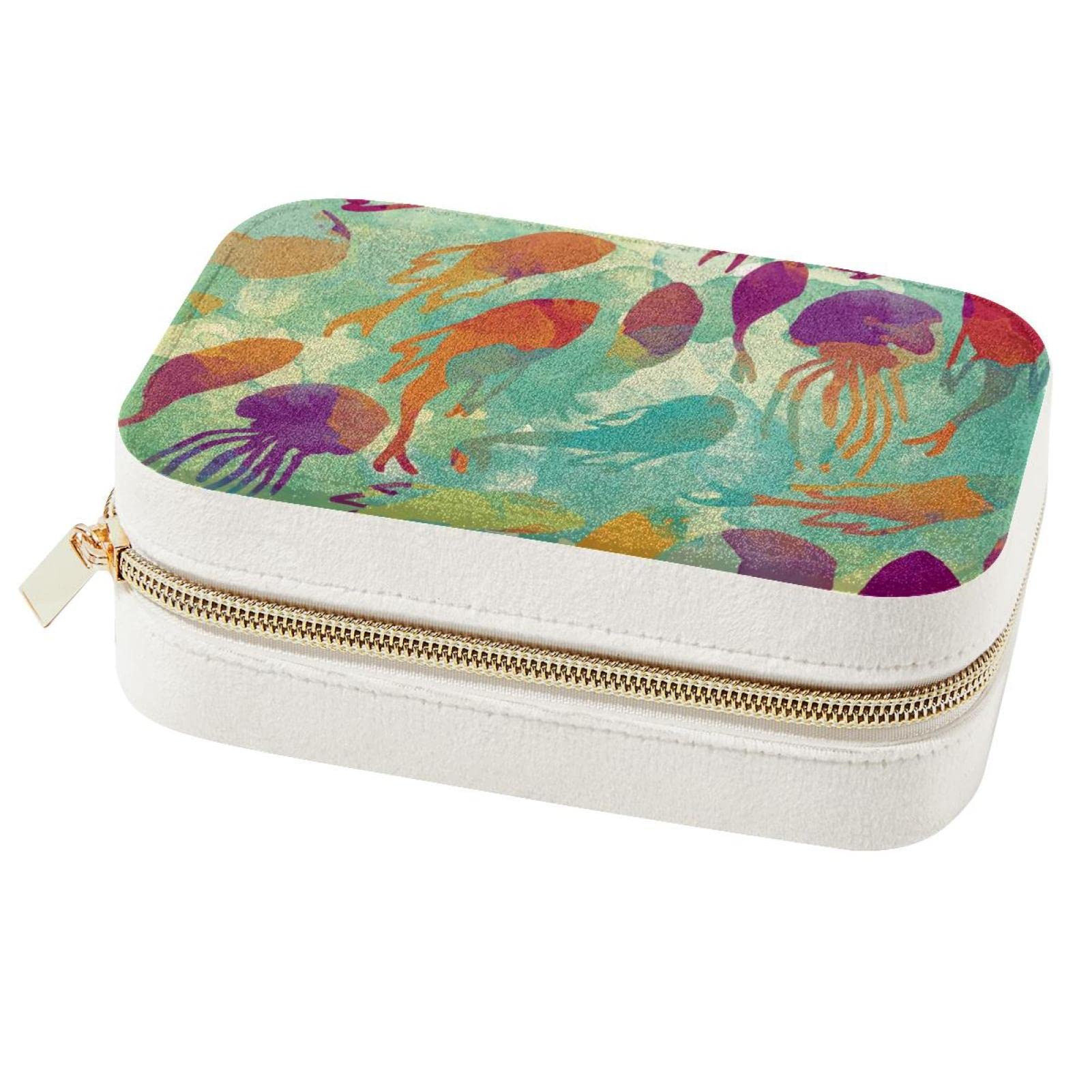 Boîte à bijoux de voyage portable pour bagues et colliers à motif méduse