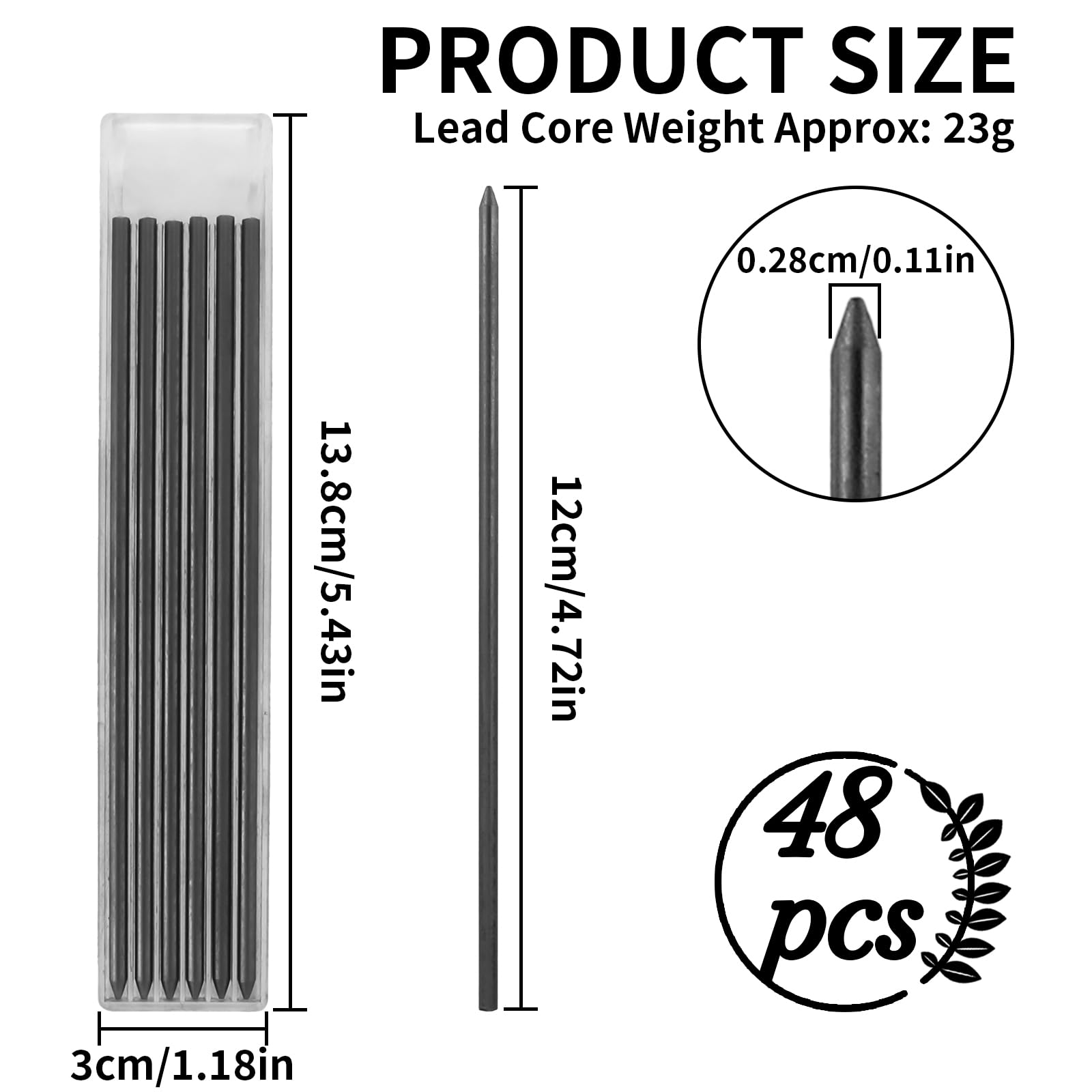 CTYUEYUN 48 Black Pencil Refills, 2.8 mm Pencil Lead Refills Waterproof - Image 2