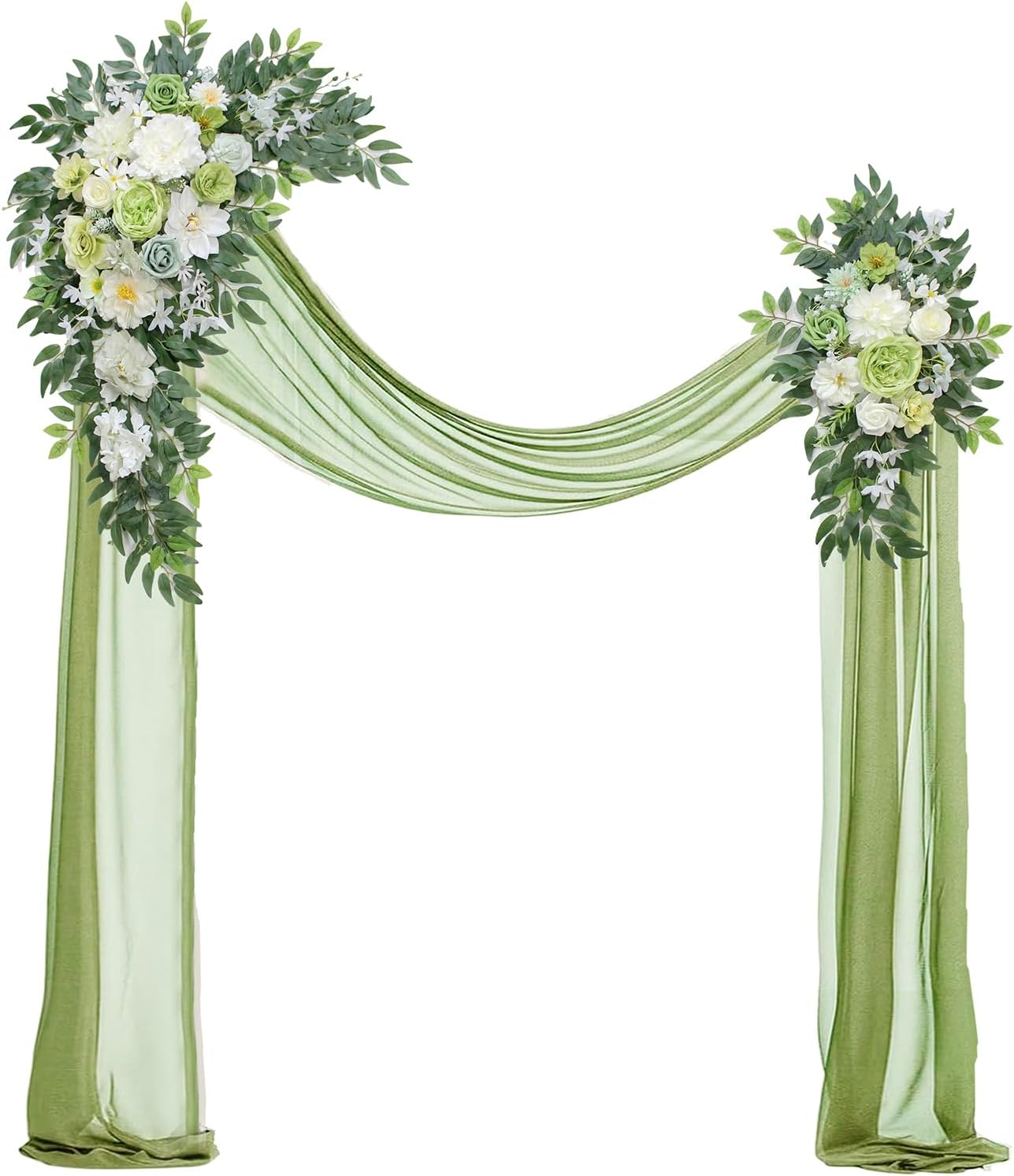 Wedding Arch Flowers with Drapes (Set of 3) Decor and Wedding Arch Draping Artificial Flower Arrangements Wedding Decorations for Reception Wedding (Green)