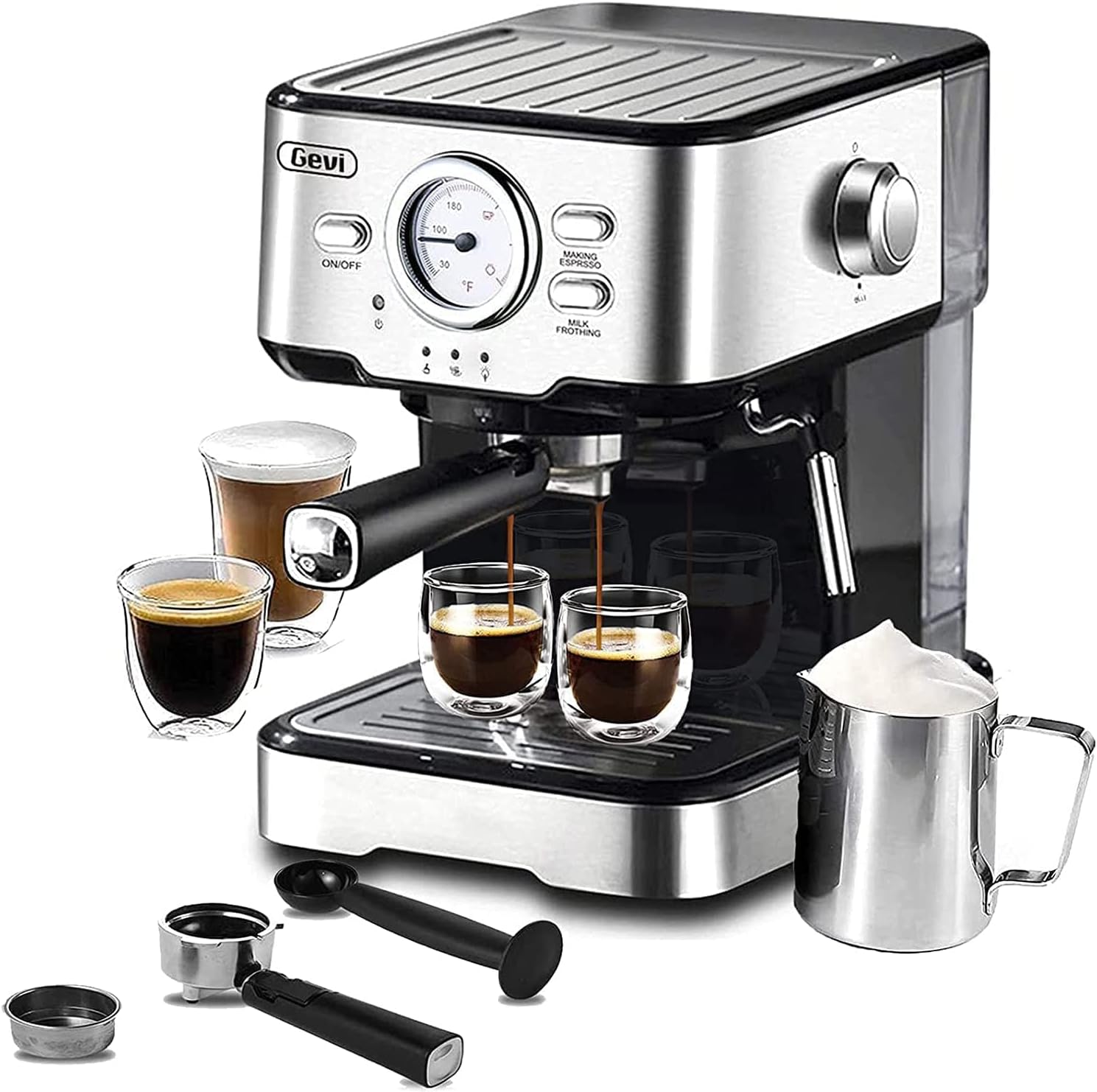 Gevi Espresso Machine with steamer 15 Bar Pump Pressure