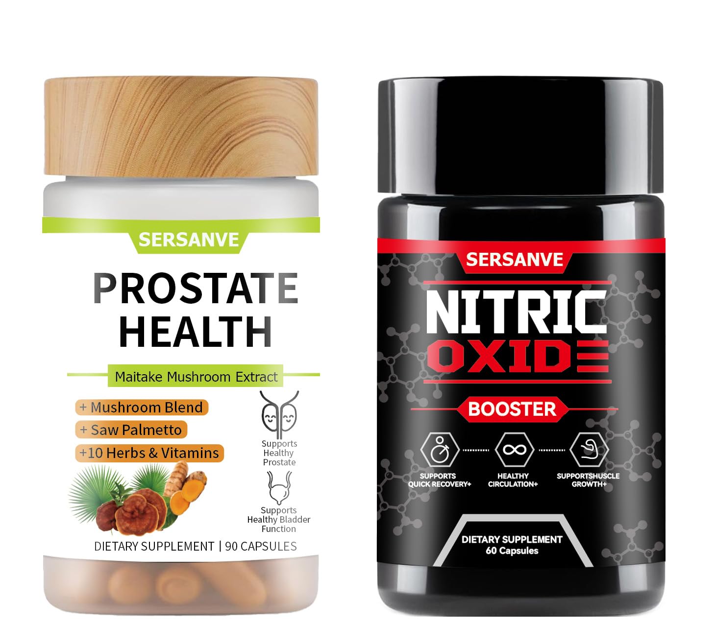 Kit de refuerzo de óxido nítrico FW ZONE Prostate Support, incluye raíz de cúrcuma, mezcla de hongos y extractos de saw palmetto, diseñado para proteger y apoyar la salud de la próstata - 90 cápsulas y 60 cápsulas