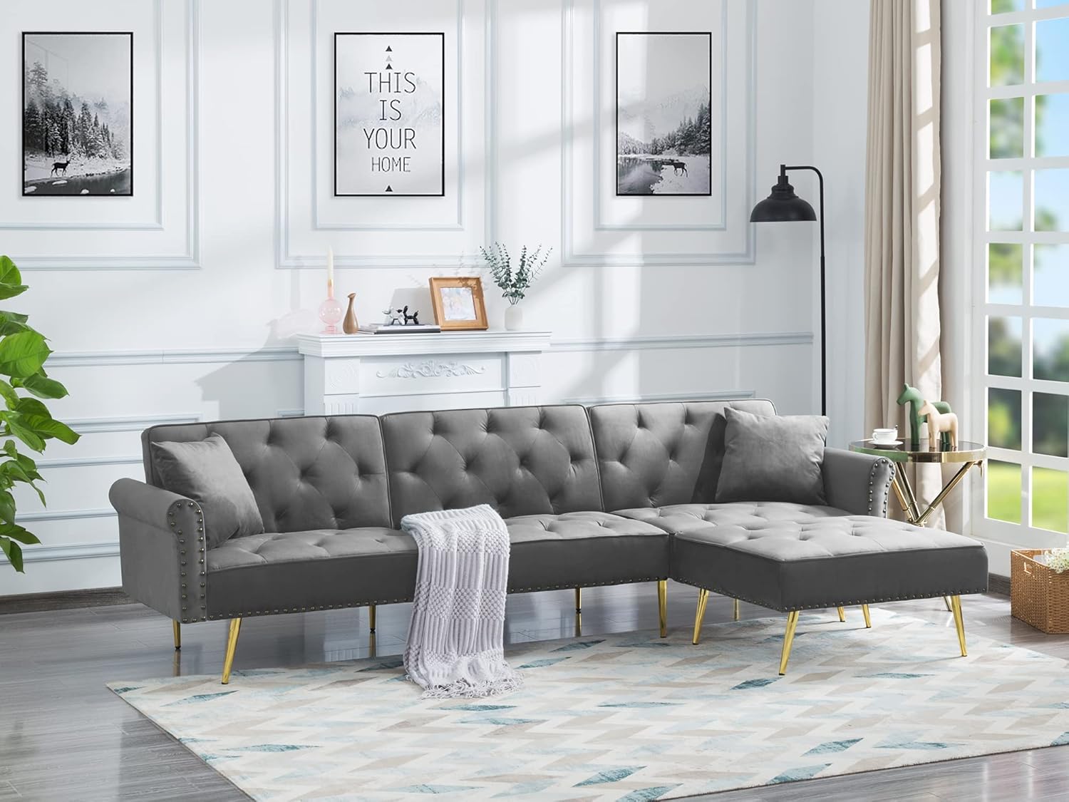 FREESNOOZE 106'' Convertible Velvet Sectional Sofa Sleeper