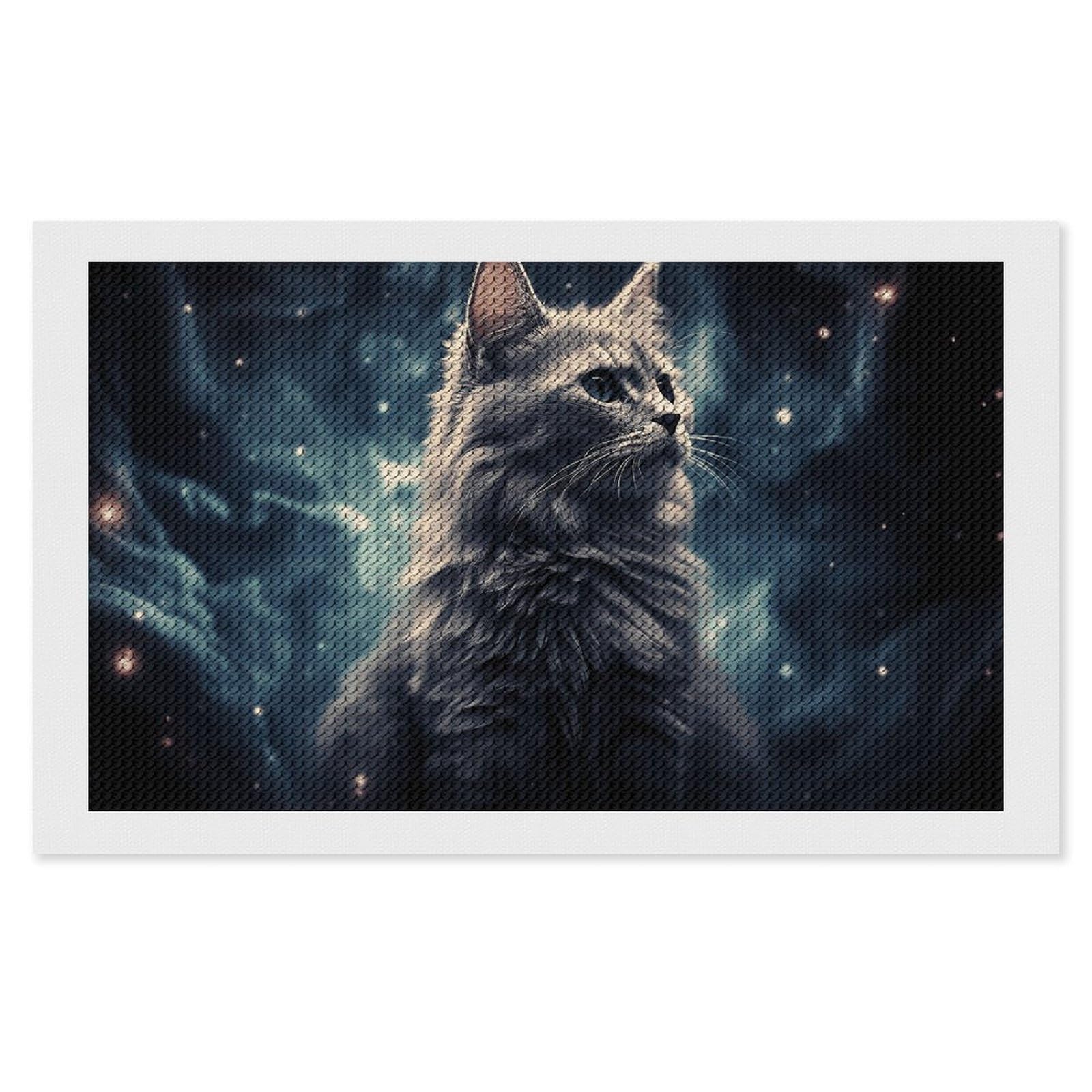 NONHAI Diamond Painting Kits for Adults - DIY Diamond Art Kits for Beginners - Full 5D Paint Drill Diamond Dots Paintings- A Cat in A Nebula Diamonds Pictures Gem Art and Craft Wall Decor 12"x20"