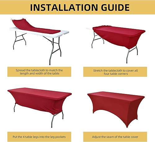 Miniatura 5 de Paquete de 2 manteles de elastano para mesas plegables rectangulares estándar de 6 pies, manteles elásticos resistentes a las arrugas, protector de