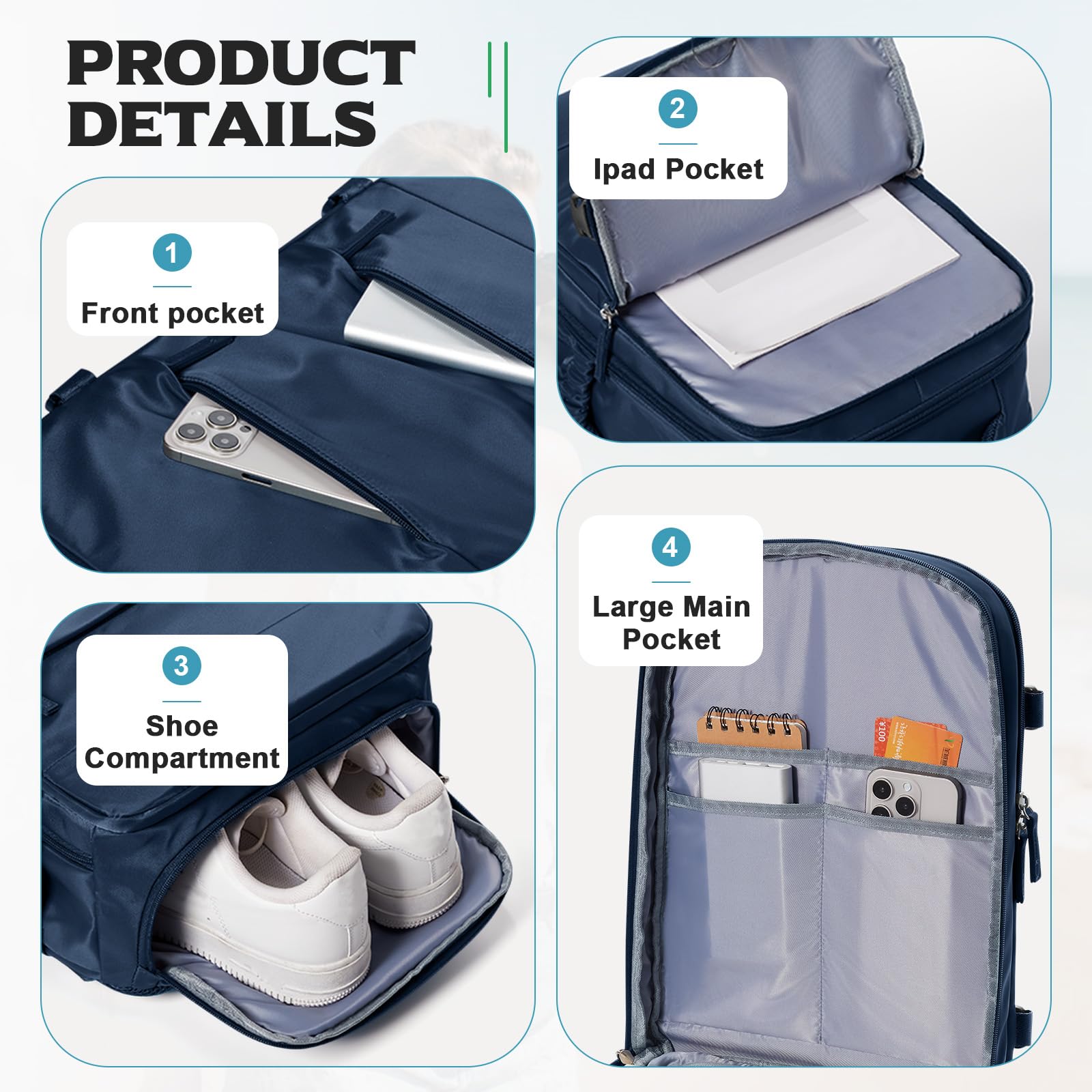 BJLFS Borse da Cabina per Ryanair 40x30x20 Zaino Wizzair Sottovuoto da viaggio 40x20x25 Bagaglio a Mano con compressione sottovuoto,Zaino Easyjet 45x36x20,Zaini Casual per laptop da 14 pollici