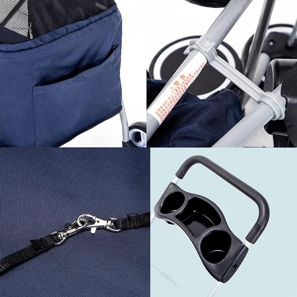 Pet Stroller Simple One-Hand Folding 4-Wheel for Cat/Dog Reversible Direction Universal Wheel Seat Belt with Link Brake (Black)