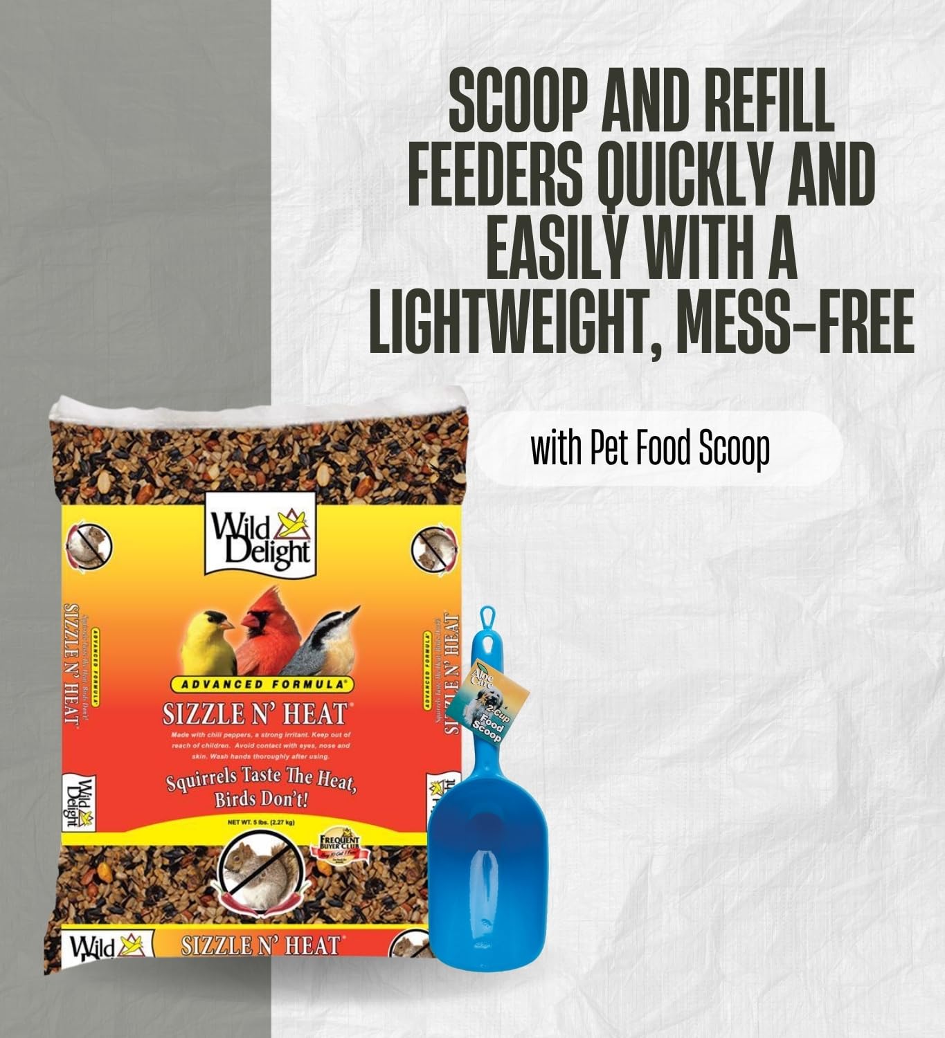 GROVE Semi per uccelli Wild Delight Sizzle N Heat Songbird semi di girasole per mangiatoie esterne - Bundle con paletta per cibo per animali domestici - Miscela calda progettata per scoraggiare gli
