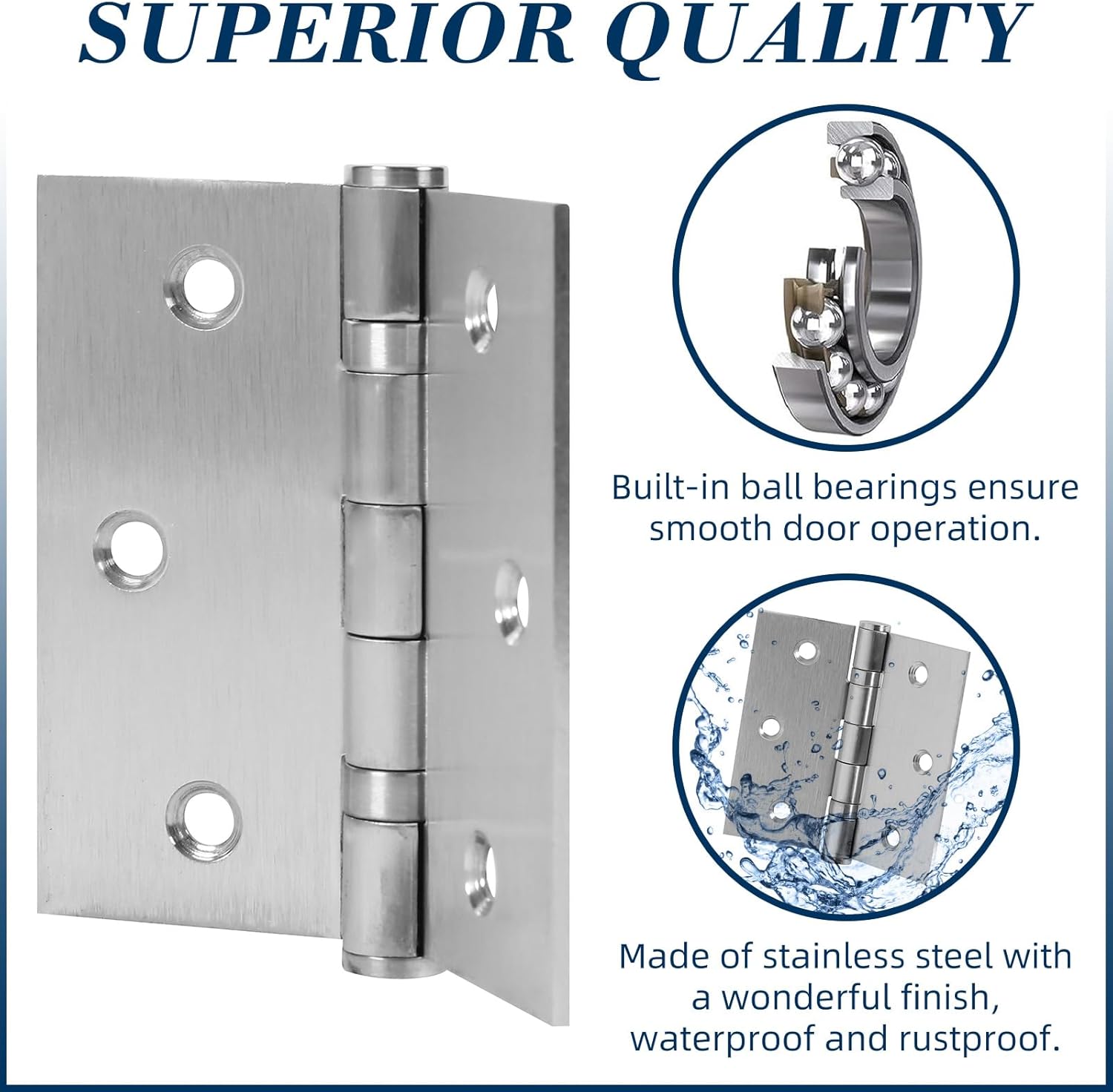 6 Pack 3.5 Inch x 3.5 Inch Door Hinges with Square Corners, Heavy Duty Ball Bearing Door Hinges with Non Removable Pin, Stainless Steel Hinges for Left and Right Hand Doors (Brushed Nickel)