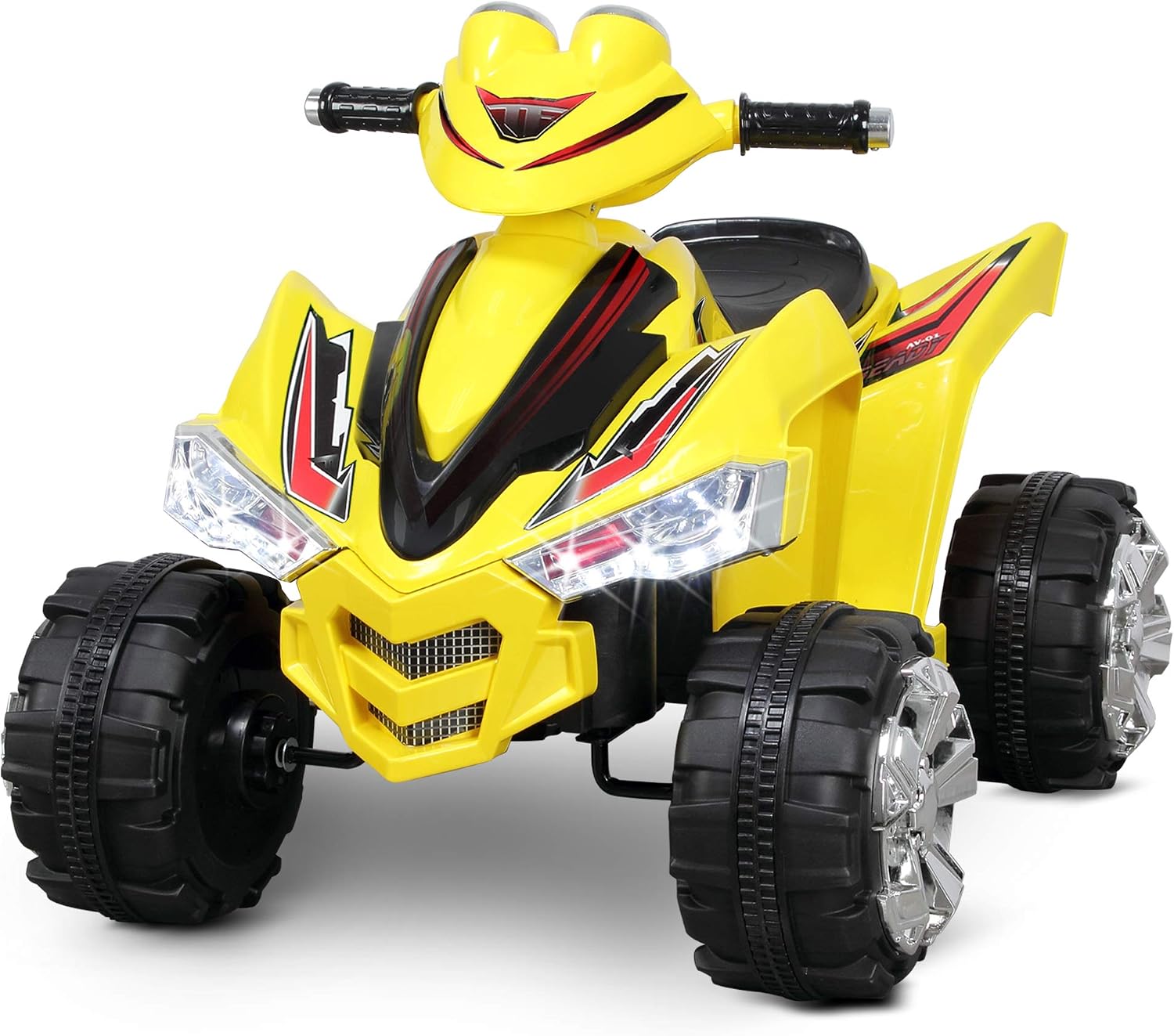 Kidzone 12V Kids Battery Powered Electric 4-Wheeler Quad Toddler Motorcycle Ride-On ATV with 2 Speeds, LED Lights, Sound, Music, Treaded Tires, ASTM F963 Certified - Yellow