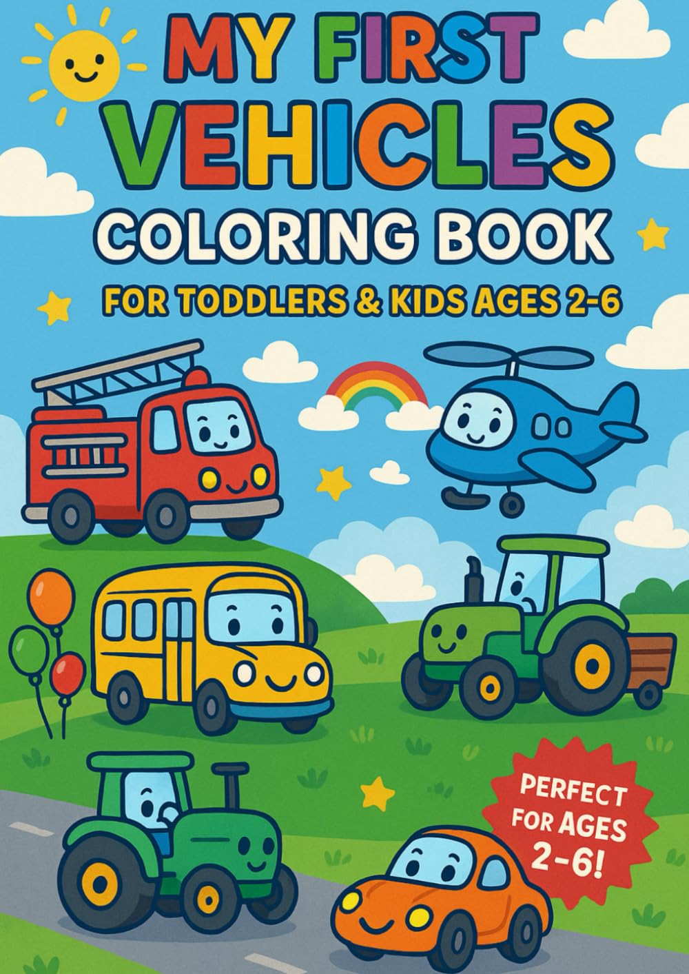 My First Vehicles Coloring Book For Toddlers & Kids Ages 2-6 | 25 pages of fun with tractors, ambulances, fire trucks, planes and more: Learning ... and their English names. Learn English!