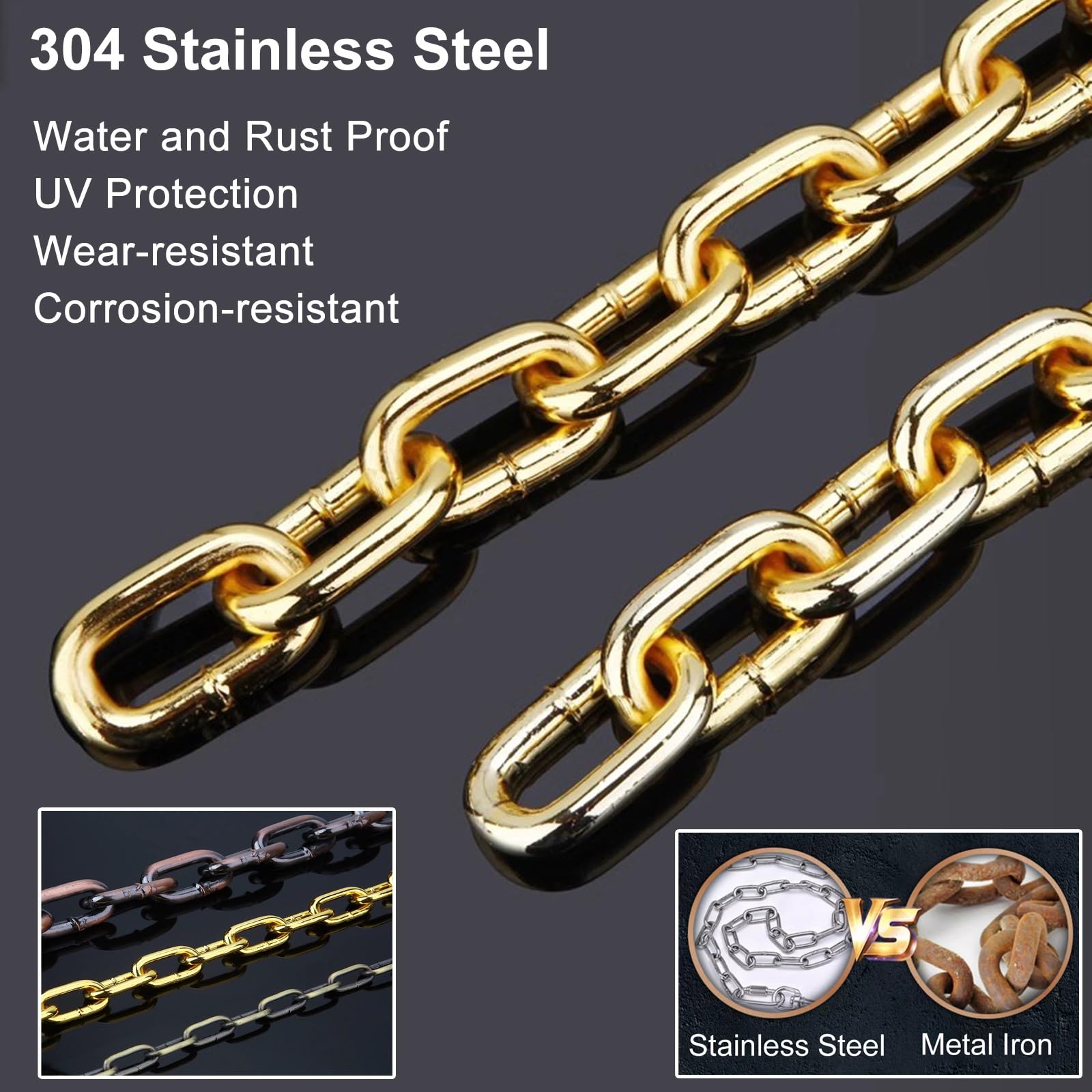Cadena de acero inoxidable para colgar con 2 ng Hoo Utili Safe Chain para control de multitudes, albercas y sitios de construcción (m Link Dia 1 m 3 pies)
