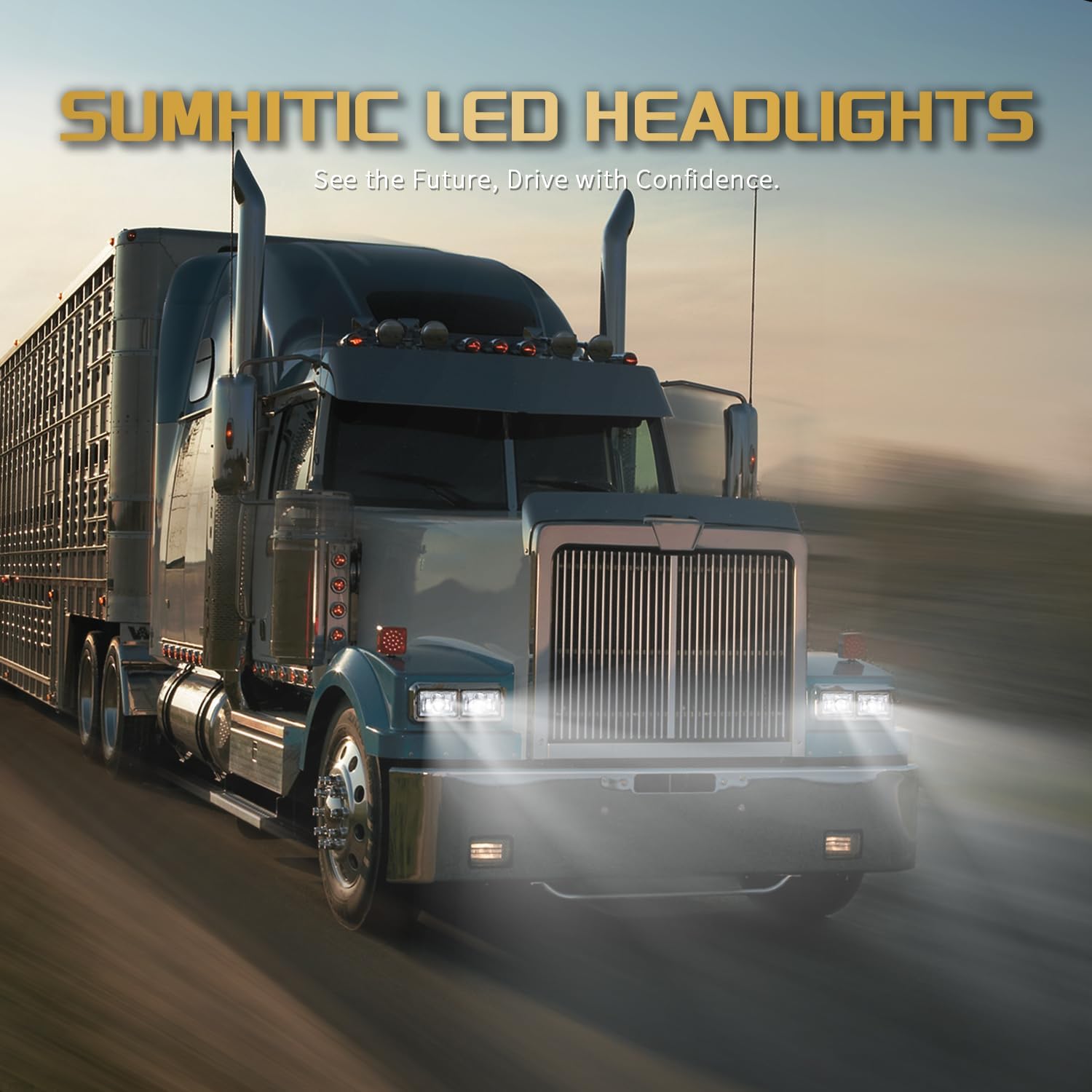 4x6 Inch LED Headlights 4 PCS Headlight Replacement H4651 H4652 H4656 H4666 H6545 Compatible with Peterbilt Kenworth Freightliner Ford Probe Oldsmobile Cutlass (Chrome)
