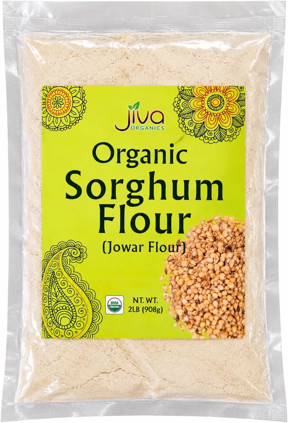 Jiva Organics Organic Sorghum Flour 2 Pound Bag - Jowar Flour, 100% Natural & Non-GMO