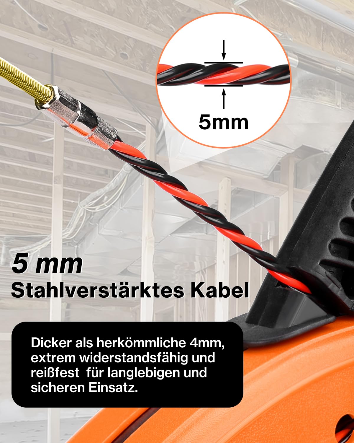 Lytool Kabeleinziehhilfe 30m Einziehspirale mit Einziehfeder, Einziehhilfe für Leerrohre, Kabeleinzugshilfe kabelabroller - 5mm PET Zugdraht Rollenführung für Kabel & Elektroarbeiten