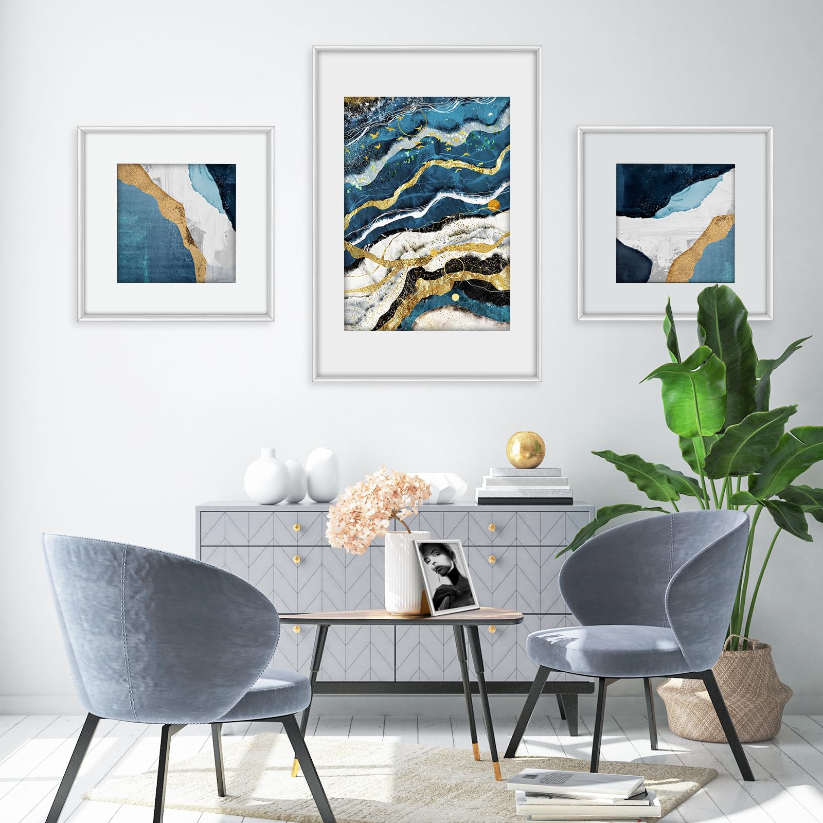 2x Bilderrahmen A2 42x59.4cm | Metall Aluminium,Silber mat,Passepartout 30X42cm,Picture Frame 42x60cm mit bruchsicherem Acrylglas | Nur zur Wandmontage