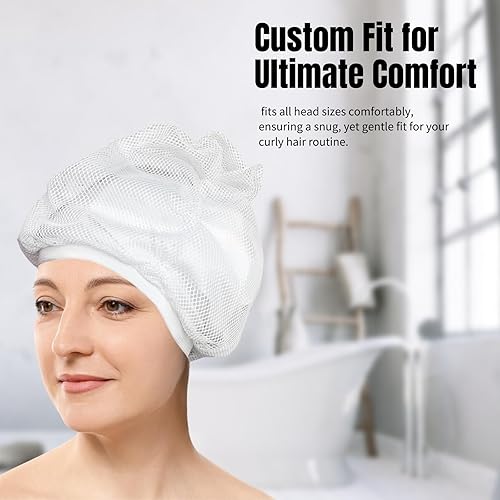 Miniatura 5 de Gorra de Plopping para secar el cabello rizado, gorra ajustable con cordón de red de pelo rizado para plotar, tapa difusora de red de desplado