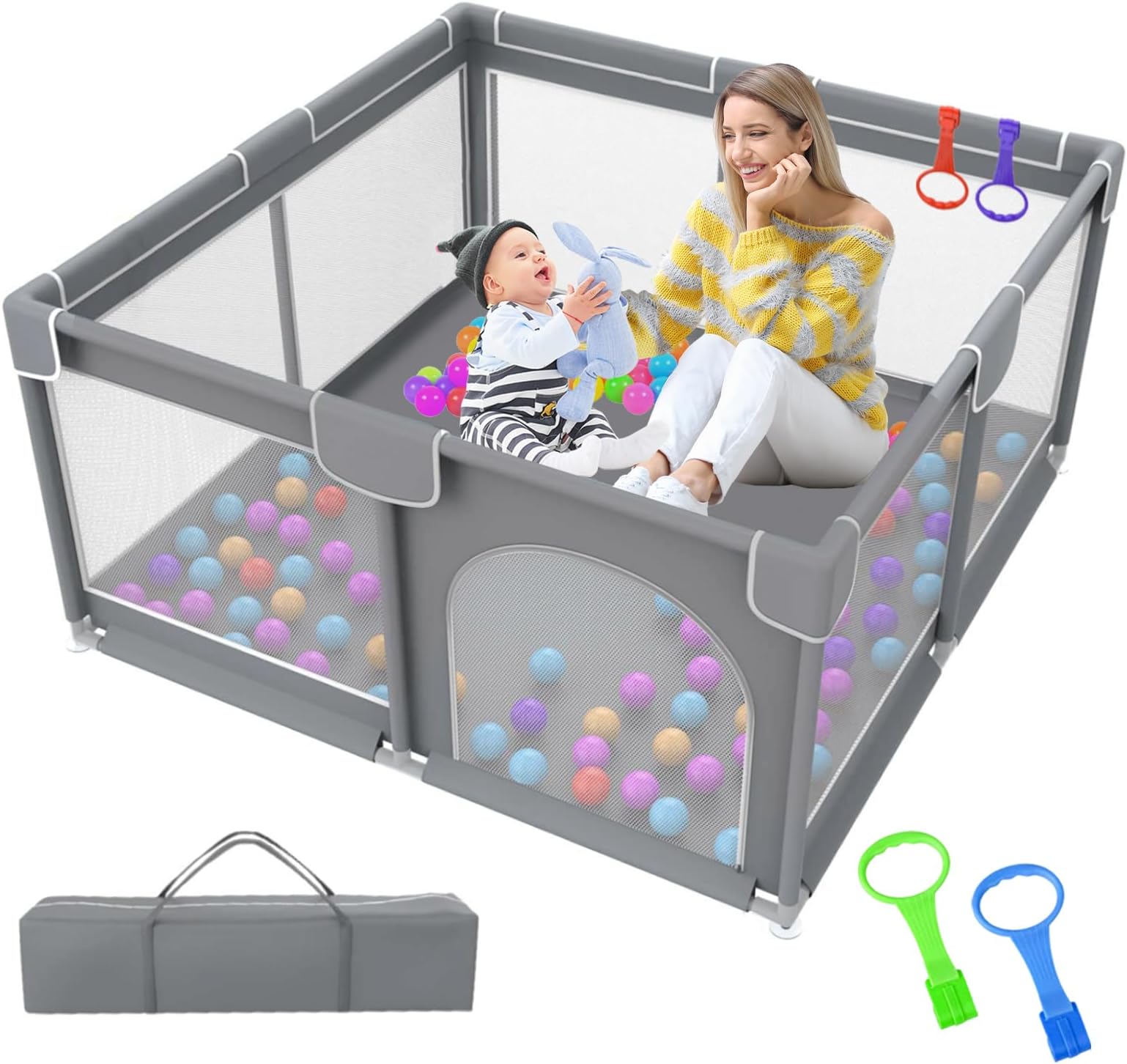 Baby Playpen for Babies and Toddlers, Baby Fence, Large Baby Play Yards Indoor & Outdoor, Sturdy Safety Playard for Babies with Gate, Soft Breathable Mesh, No Gaps Play Pens for Babies (50โร50โ,Grey)