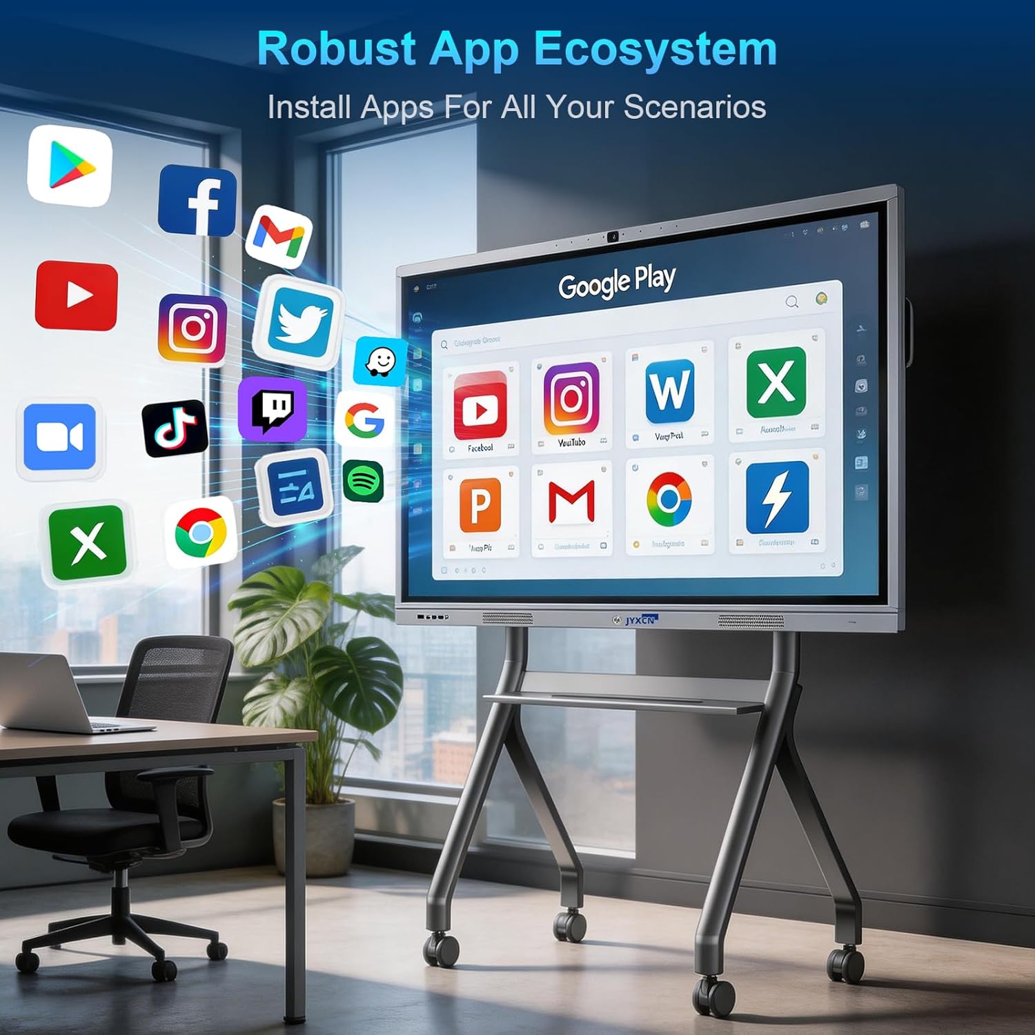 65" Smart Board, UHD 4K Interactive Digital Whiteboard Smartboard Android 11 & Windows 10 Dual System 8+256 GB & 20MP Camera | Touchscreen Electronic Smart Boards for Classroom Office Home