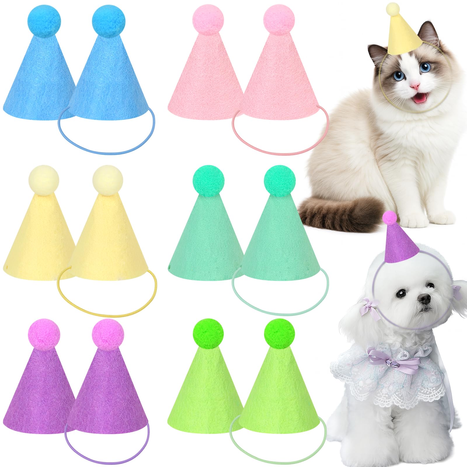12pcs Mini Party Hats for Stuffed Animals, Macaron Hats for Dolls Dog Cat Rabbit Puppies Birthday Party Cone Hats Photo Prop