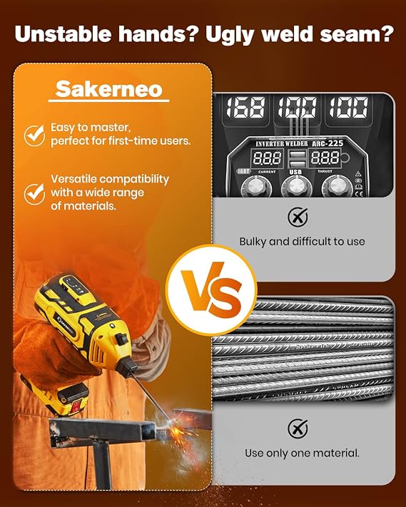 SakerNeo Compact Handheld Welding Machine 220V IGBT Inverter 20-120A | 5-Step Dial, Lightweight Portable Welder for 3/32 to 1/8 Electrodes – Ideal for DIY & Home Repair (Yellow)