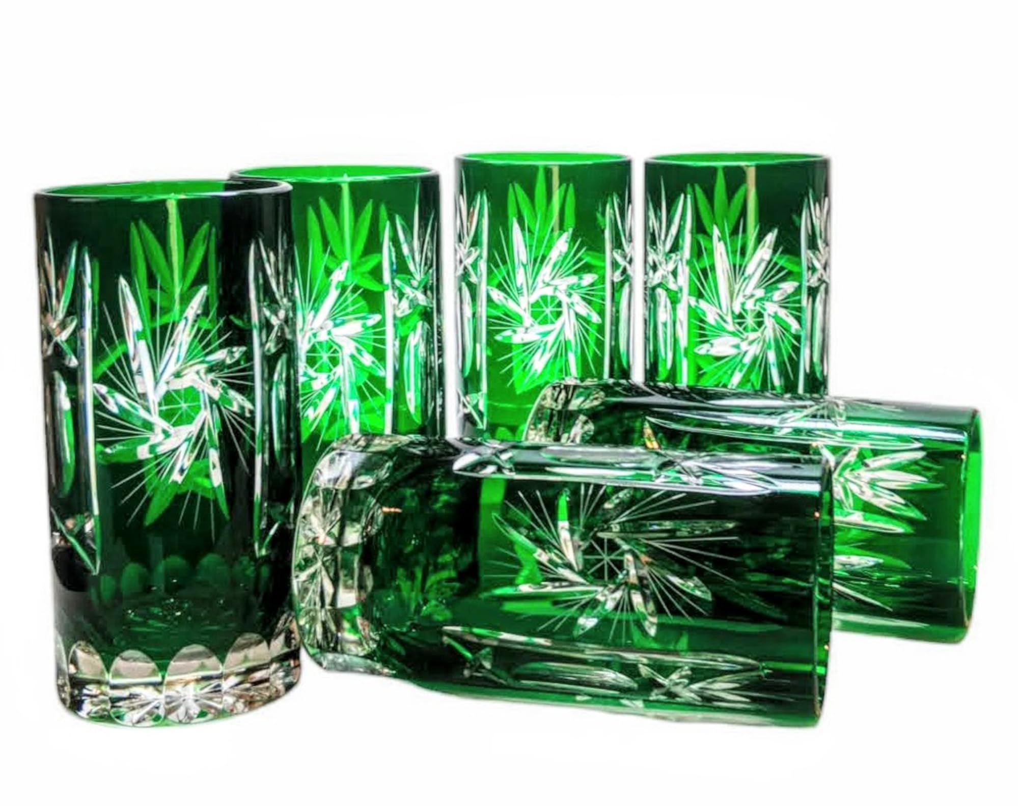 MaRika Kryształowe szklanki do wody i szklanki do picia 320 ml – szmaragd, ręcznie zdobione eleganckie szkło – zestaw 6 sztuk w opakowaniu prezentowym, idealne na co dzień i jako prezent